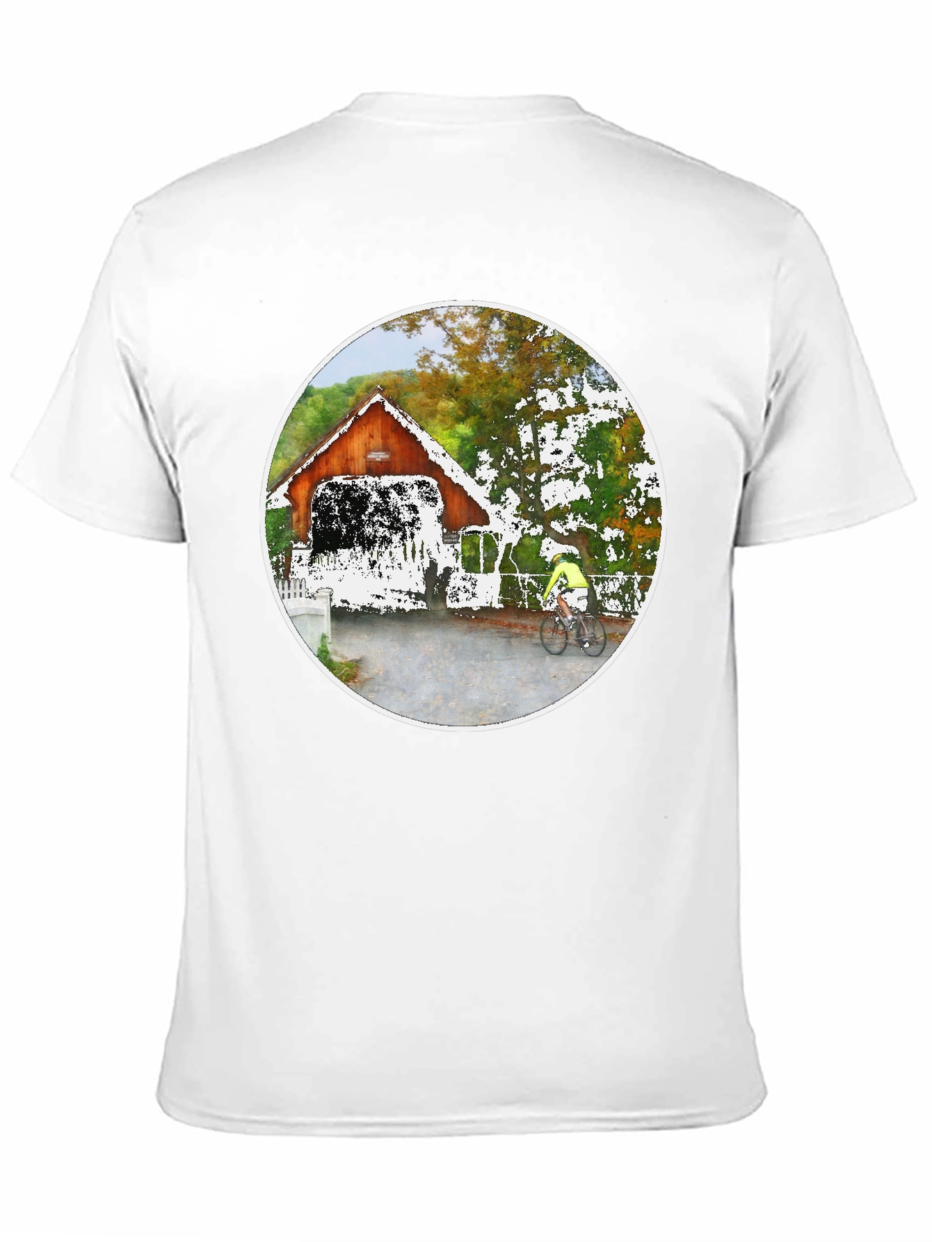 Covered Bridge Bicyclist Graphic T-Shirt