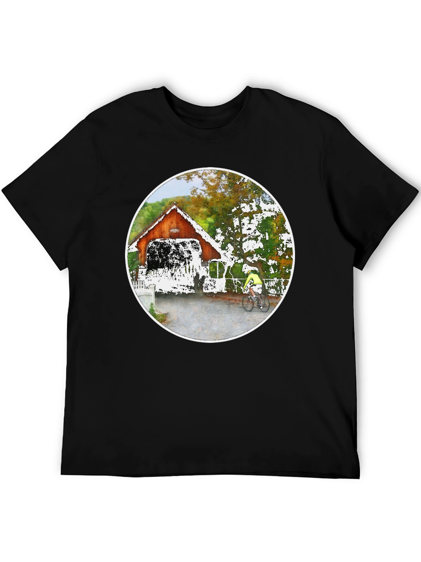 Covered Bridge Bicyclist Graphic T-Shirt