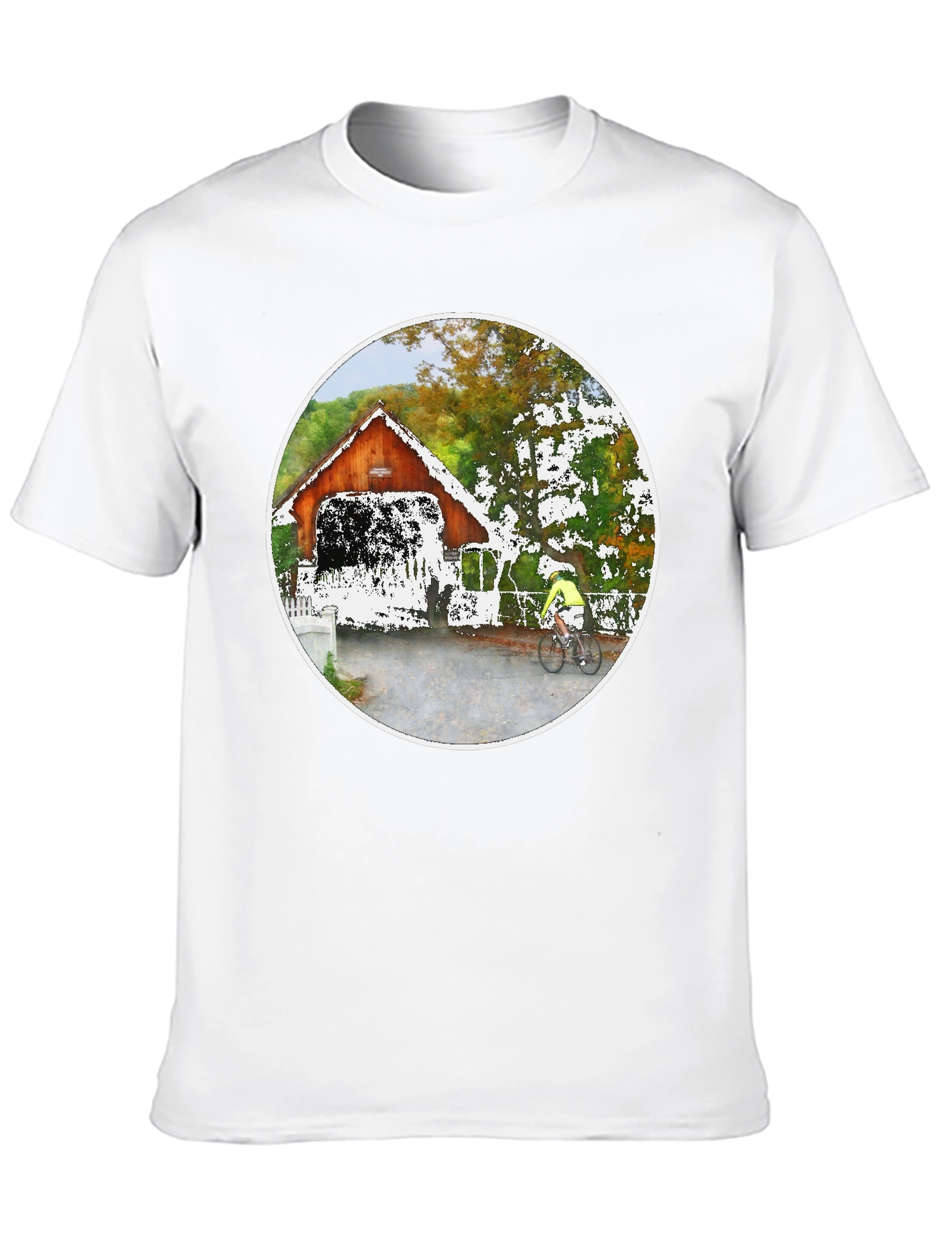 Covered Bridge Bicyclist Graphic T-Shirt