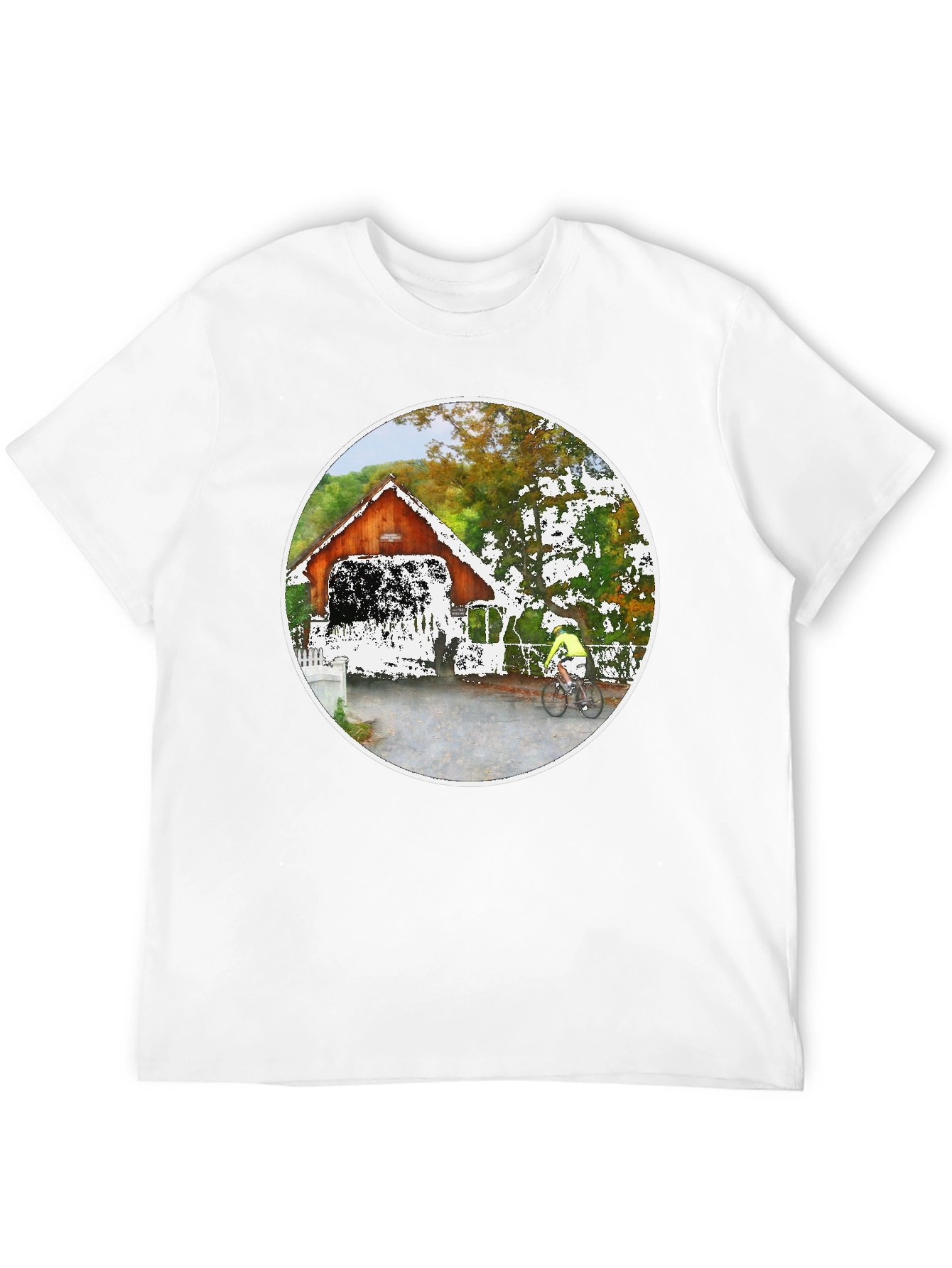 Covered Bridge Bicyclist Graphic T-Shirt