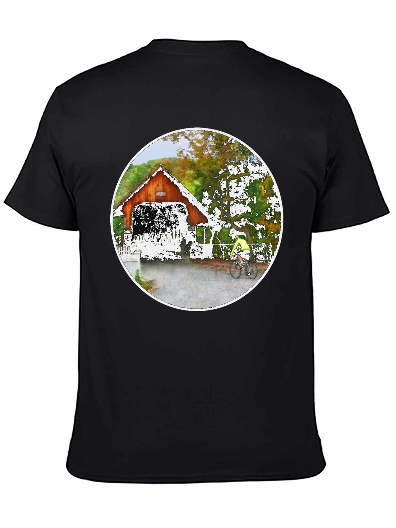 Covered Bridge Bicyclist Graphic T-Shirt