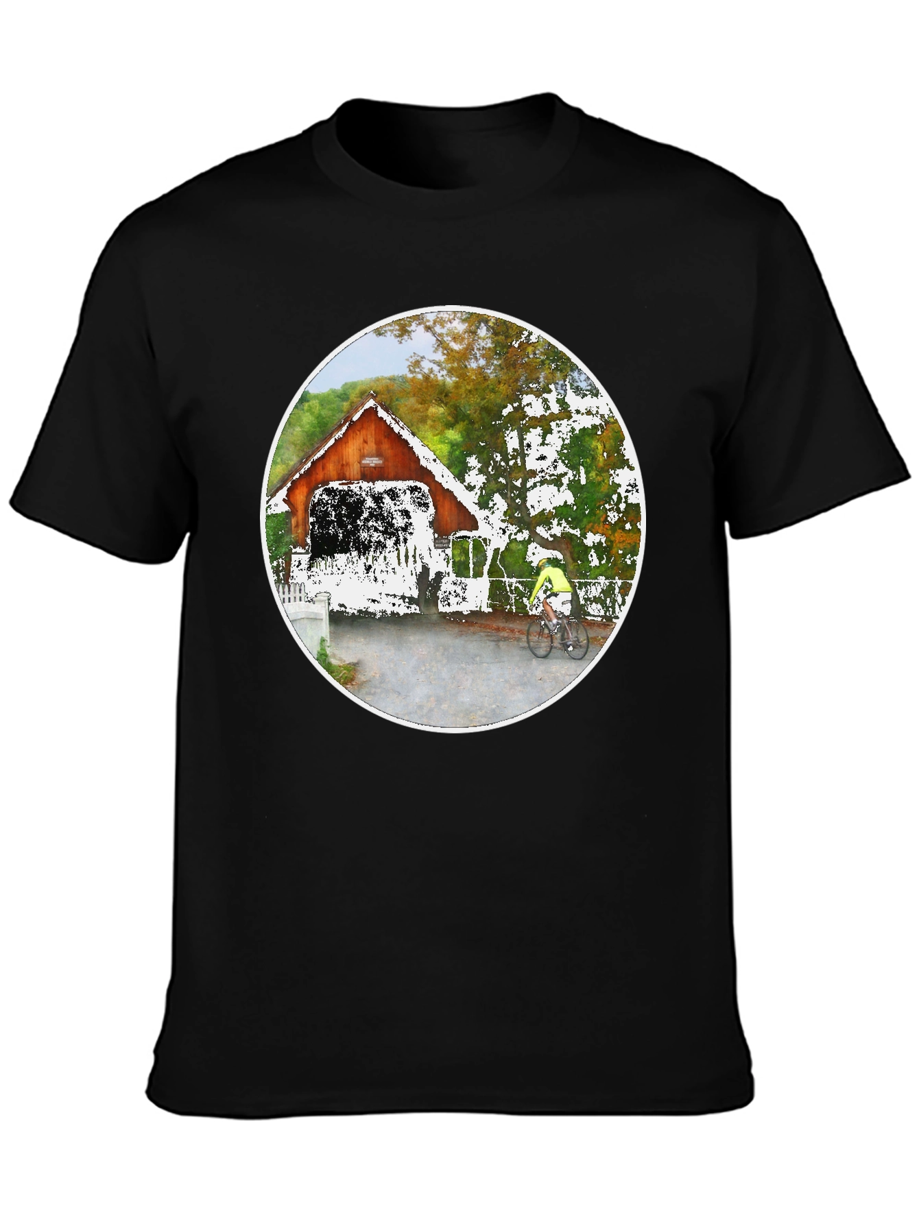 Covered Bridge Bicyclist Graphic T-Shirt