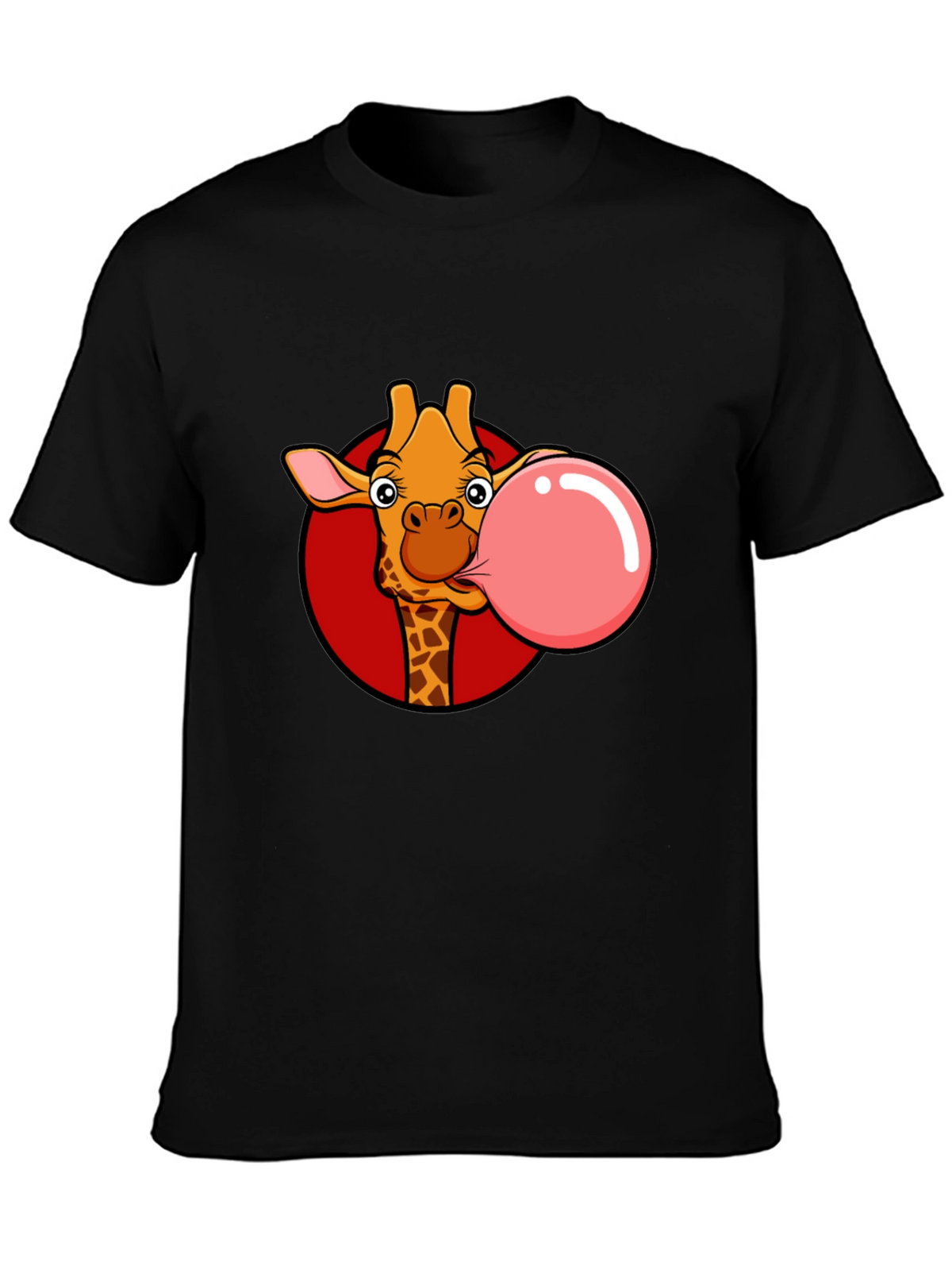 Giraffe Bubble Gum Graphic Tee - Fun Black T-Shirt