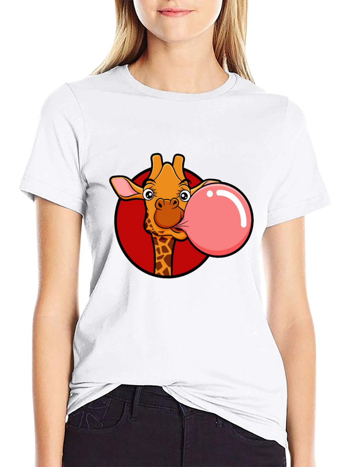 Giraffe Bubble Gum Graphic Tee - Fun Black T-Shirt