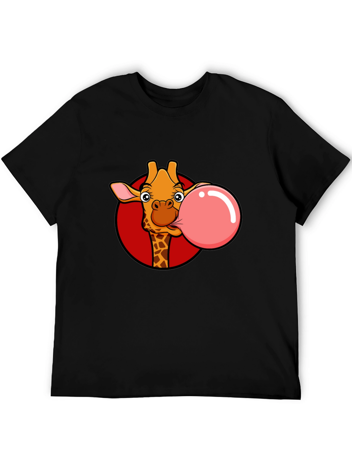 Giraffe Bubble Gum Graphic Tee - Fun Black T-Shirt
