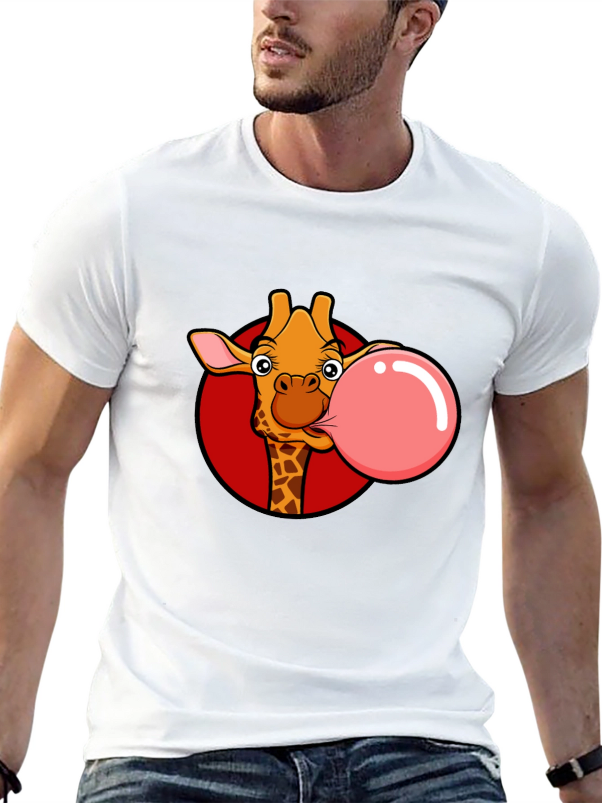 Giraffe Bubble Gum Graphic Tee - Fun Black T-Shirt