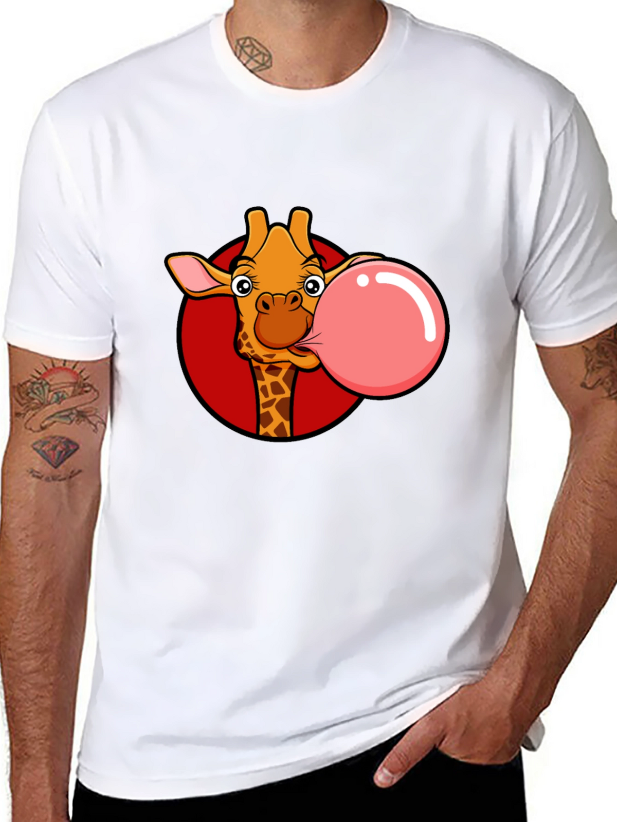 Giraffe Bubble Gum Graphic Tee - Fun Black T-Shirt