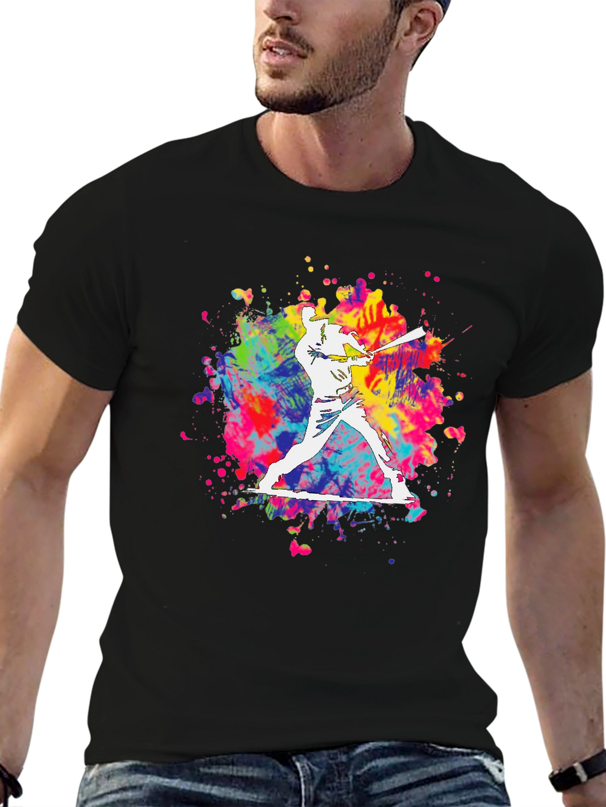 Baseball Splatter Graphic Tee - Bold Black T-Shirt