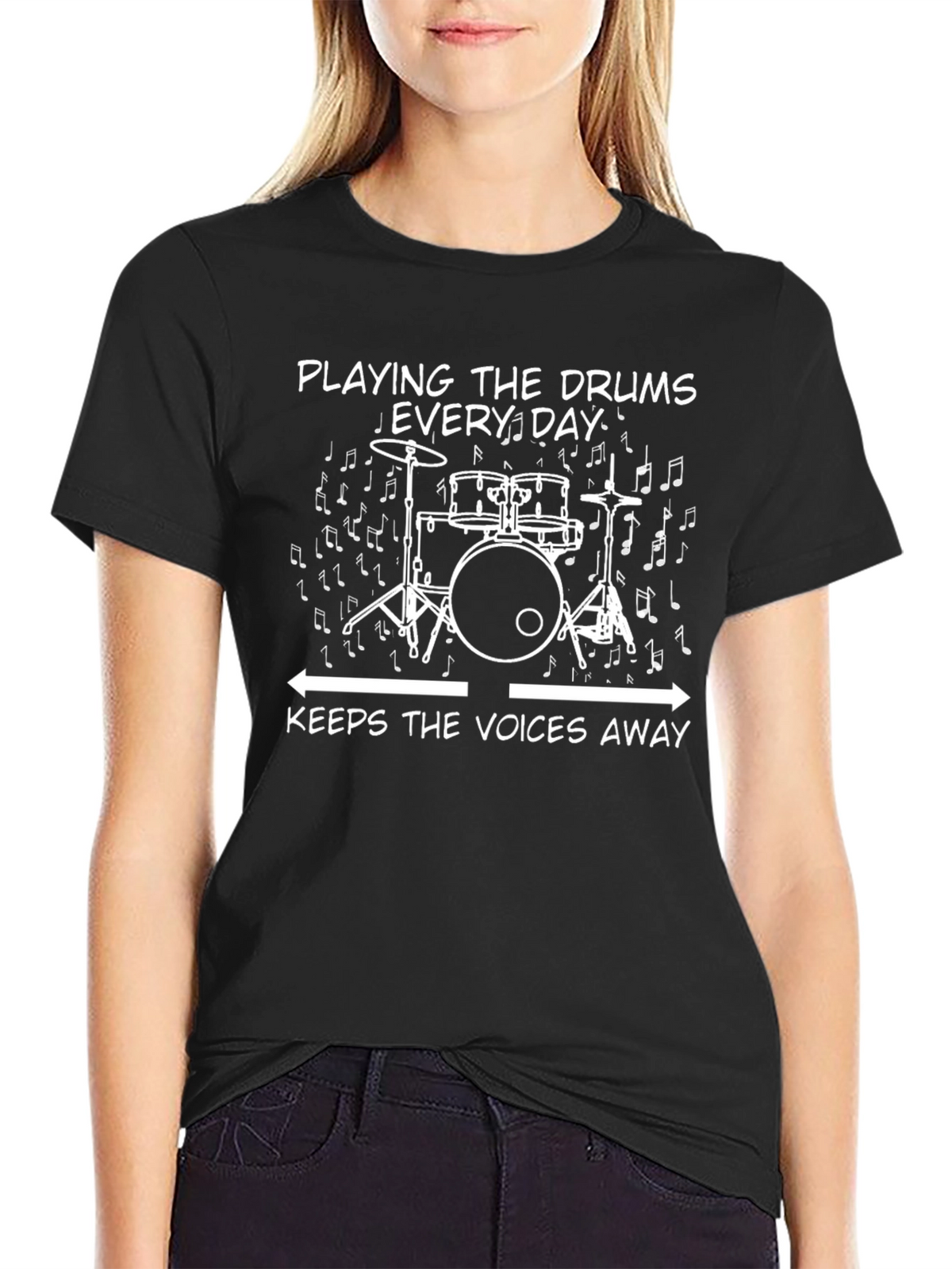 Drummers Tee: Playing Drums Keeps The Voices Away