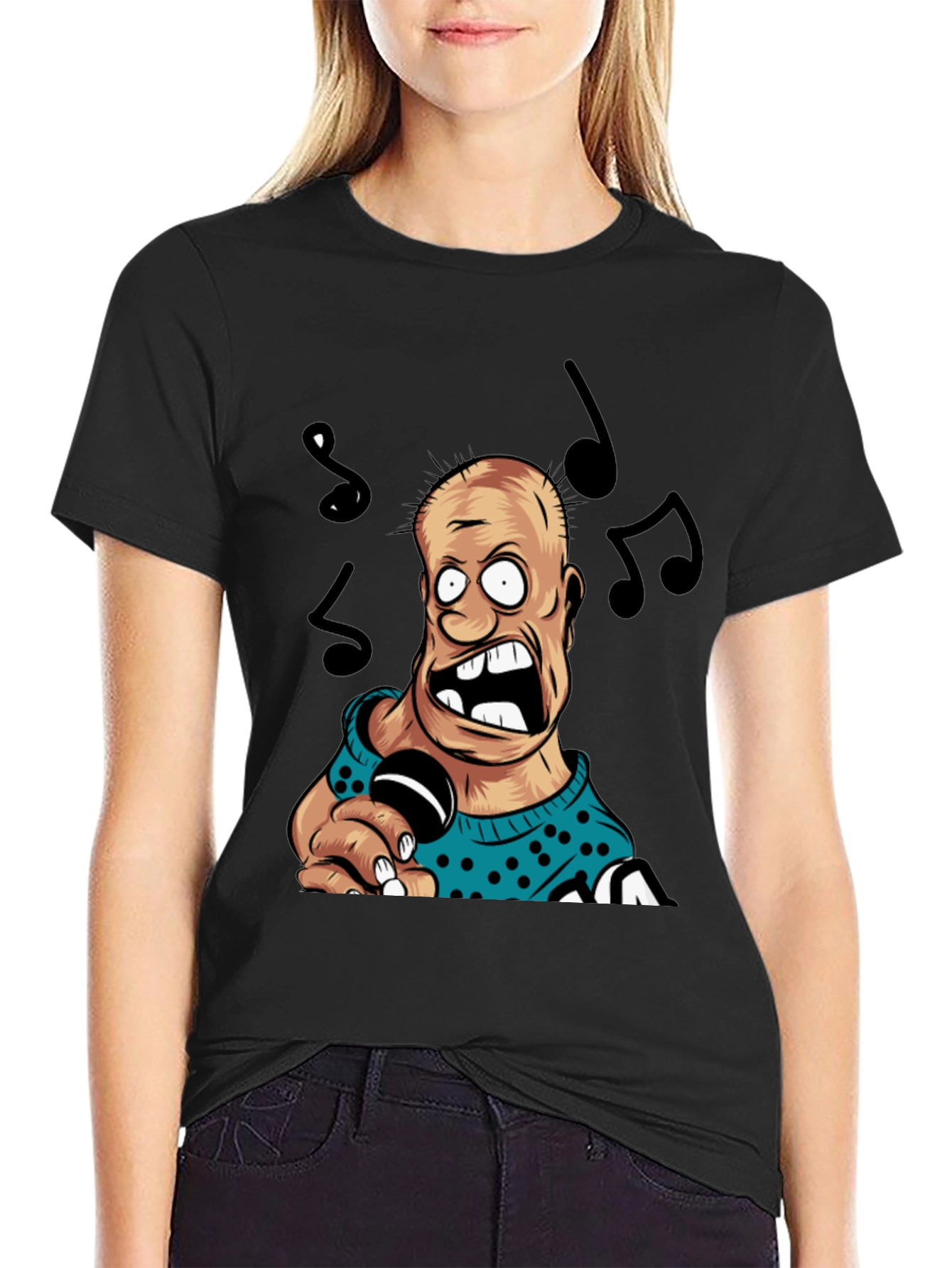 Cartoon Singer Black T-Shirt
