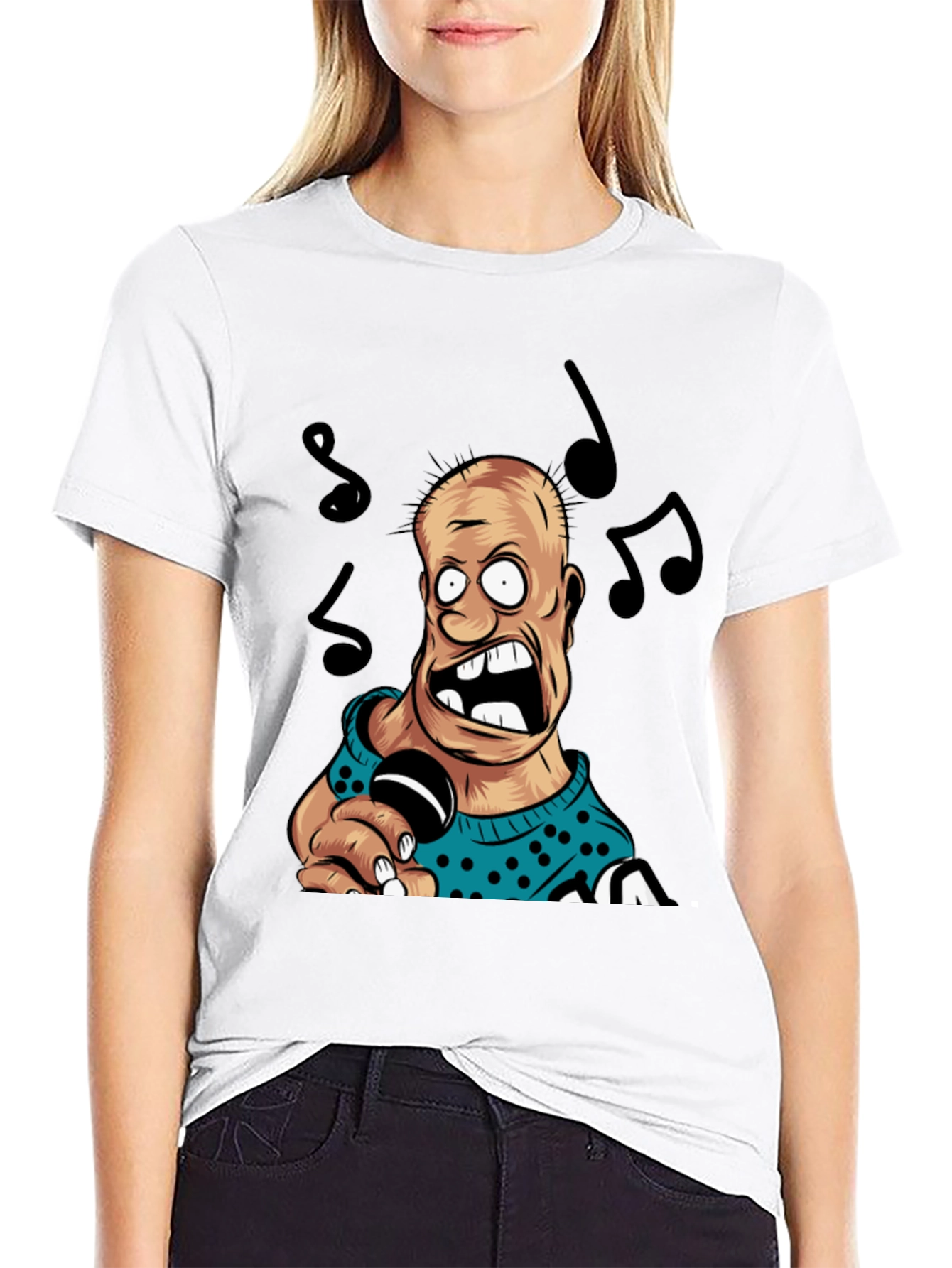 Cartoon Singer Black T-Shirt