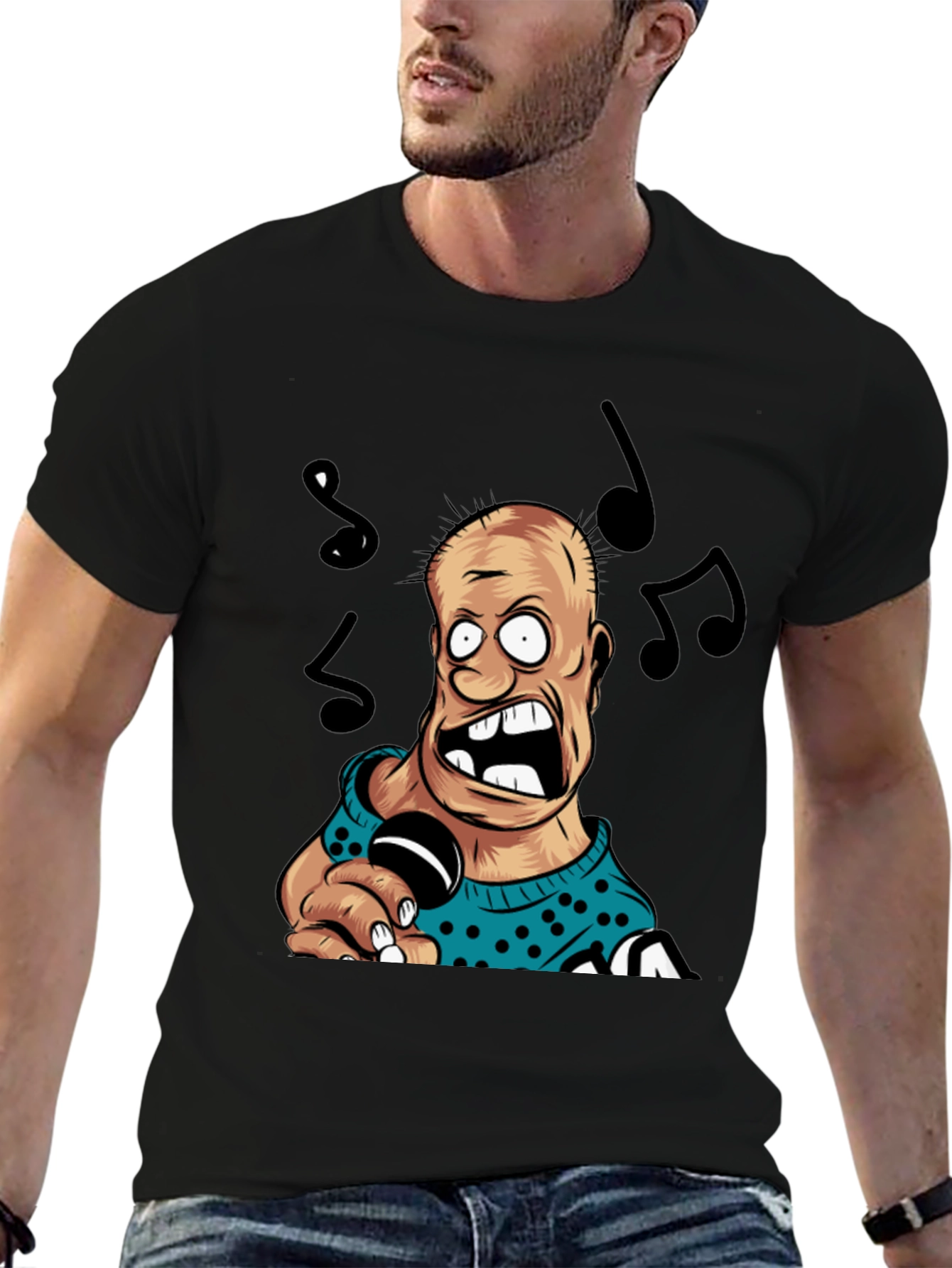 Cartoon Singer Black T-Shirt