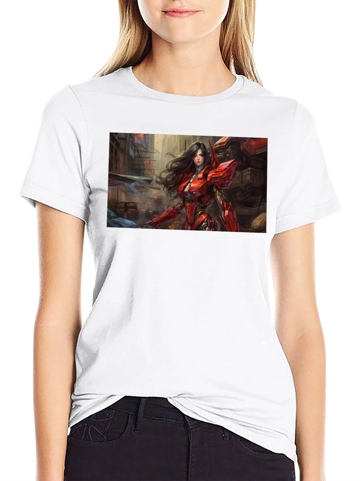Sci-Fi Armor Girl T-Shirt - Black