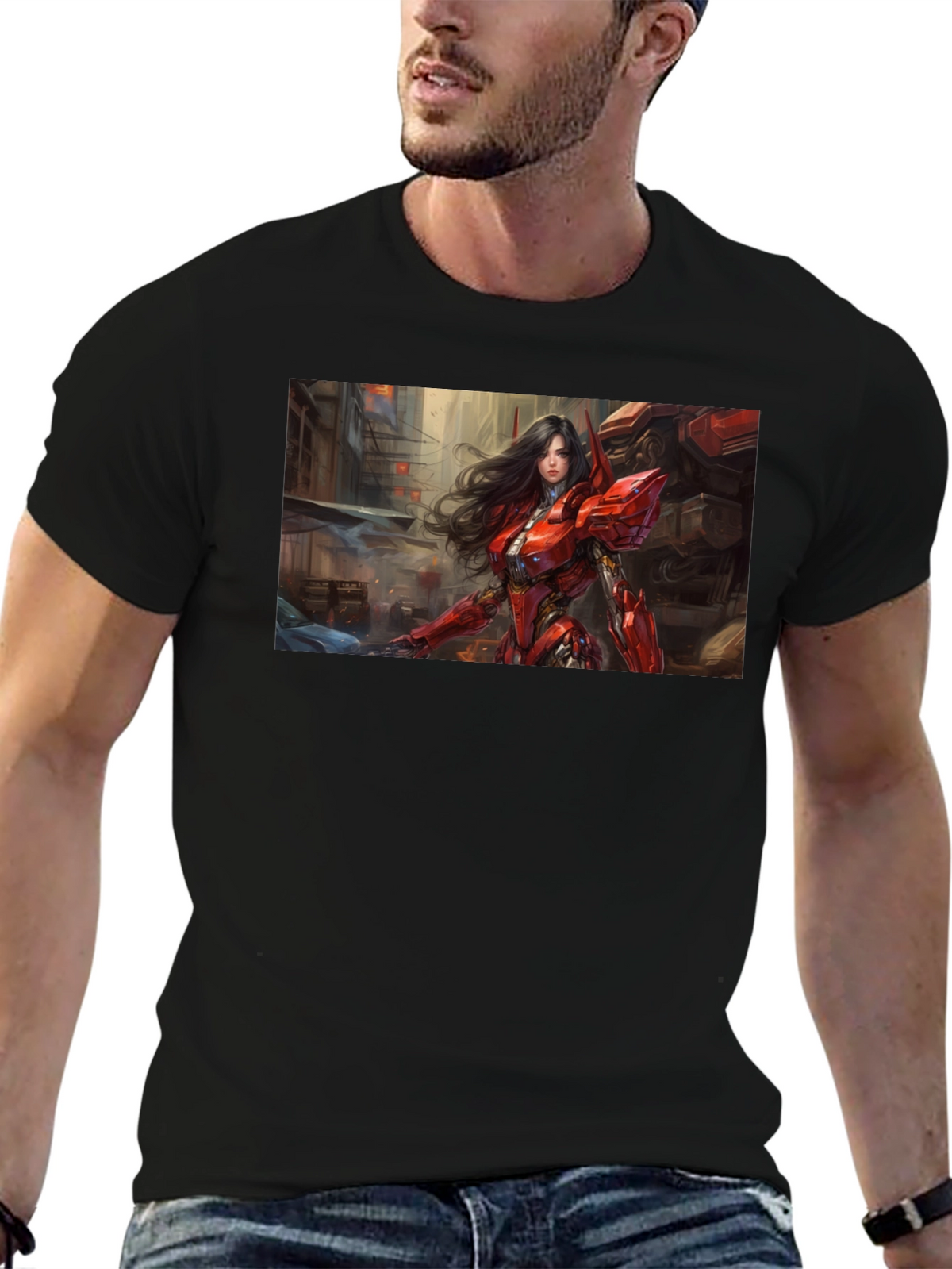 Sci-Fi Armor Girl T-Shirt - Black