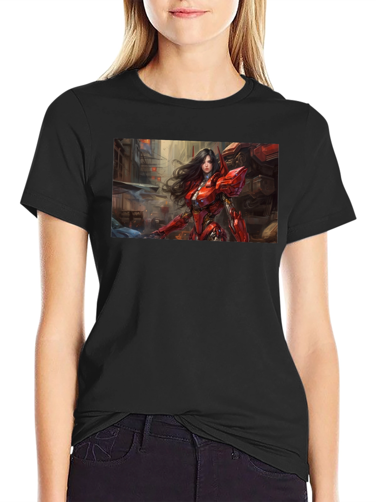 Sci-Fi Armor Girl T-Shirt - Black