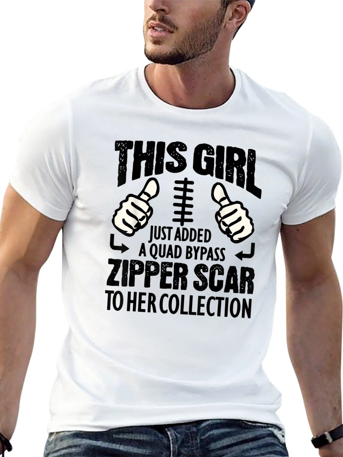 Quad Bypass Zipper Scar Funny Graphic T-Shirt