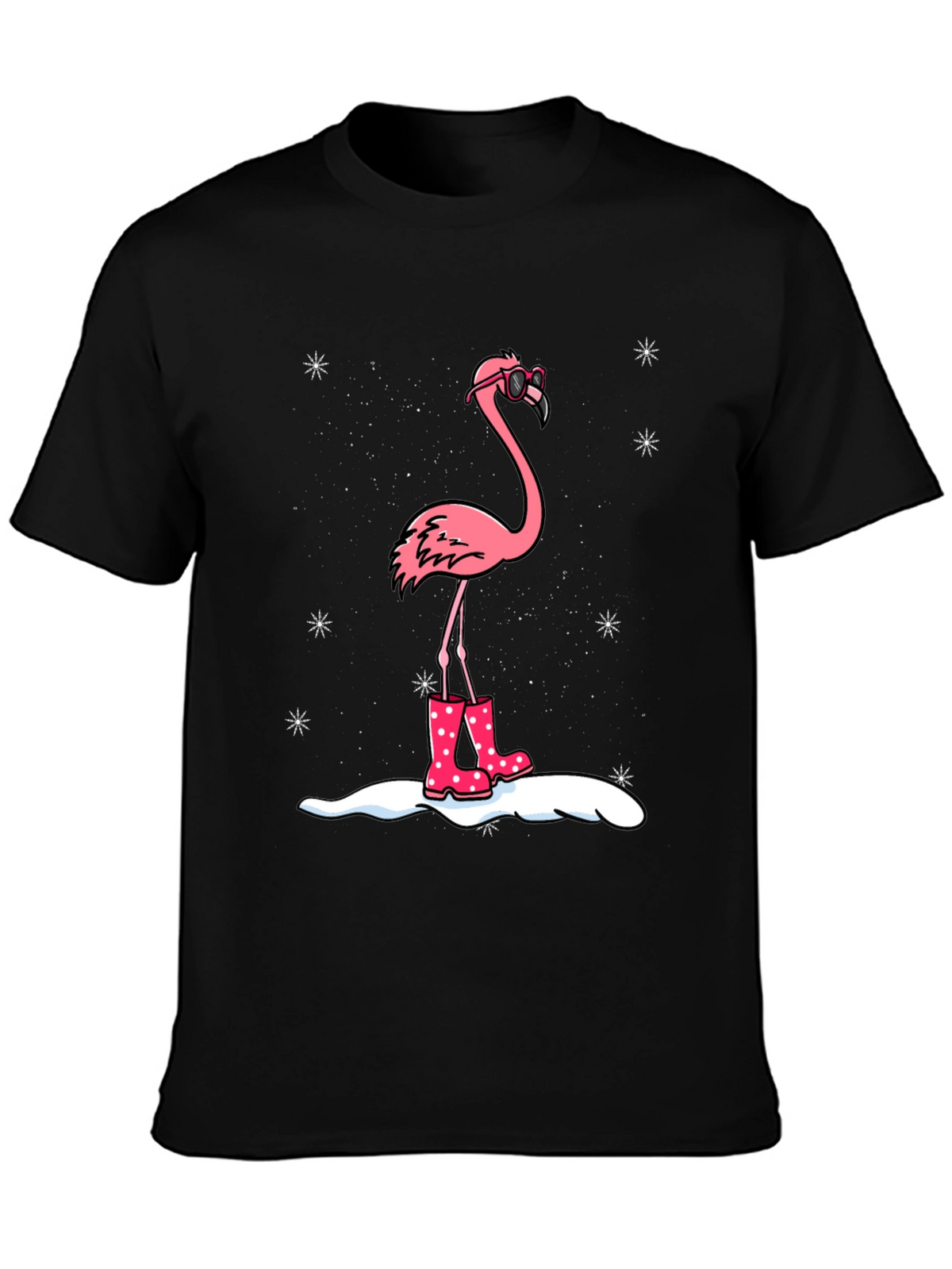 Flamingo in Boots Black T-Shirt