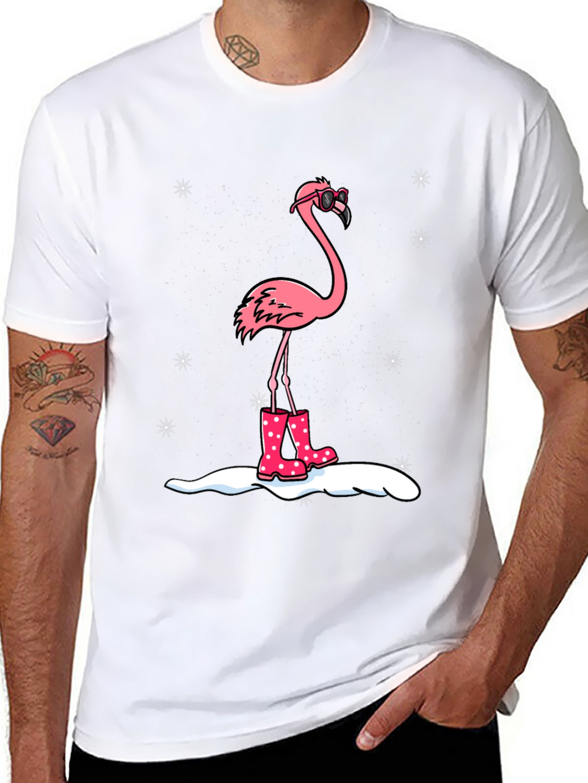 Flamingo in Boots Black T-Shirt
