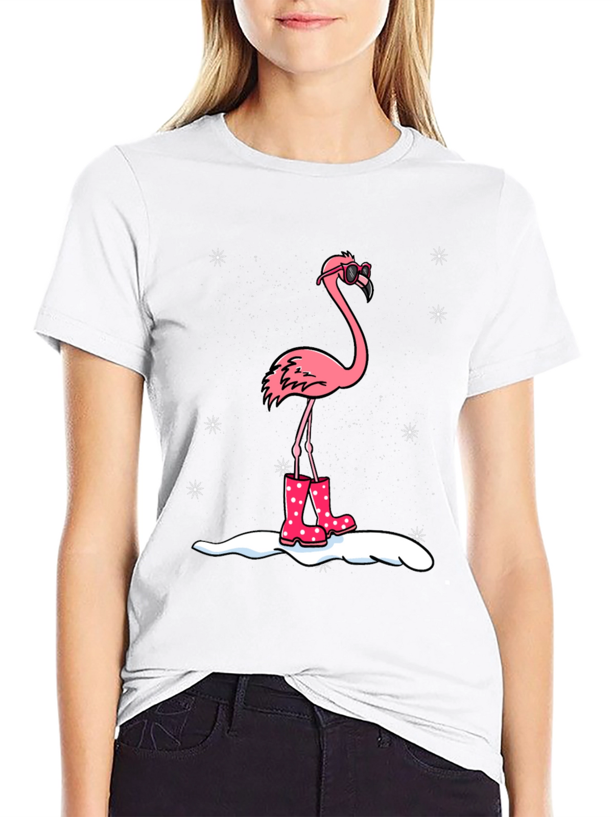 Flamingo in Boots Black T-Shirt