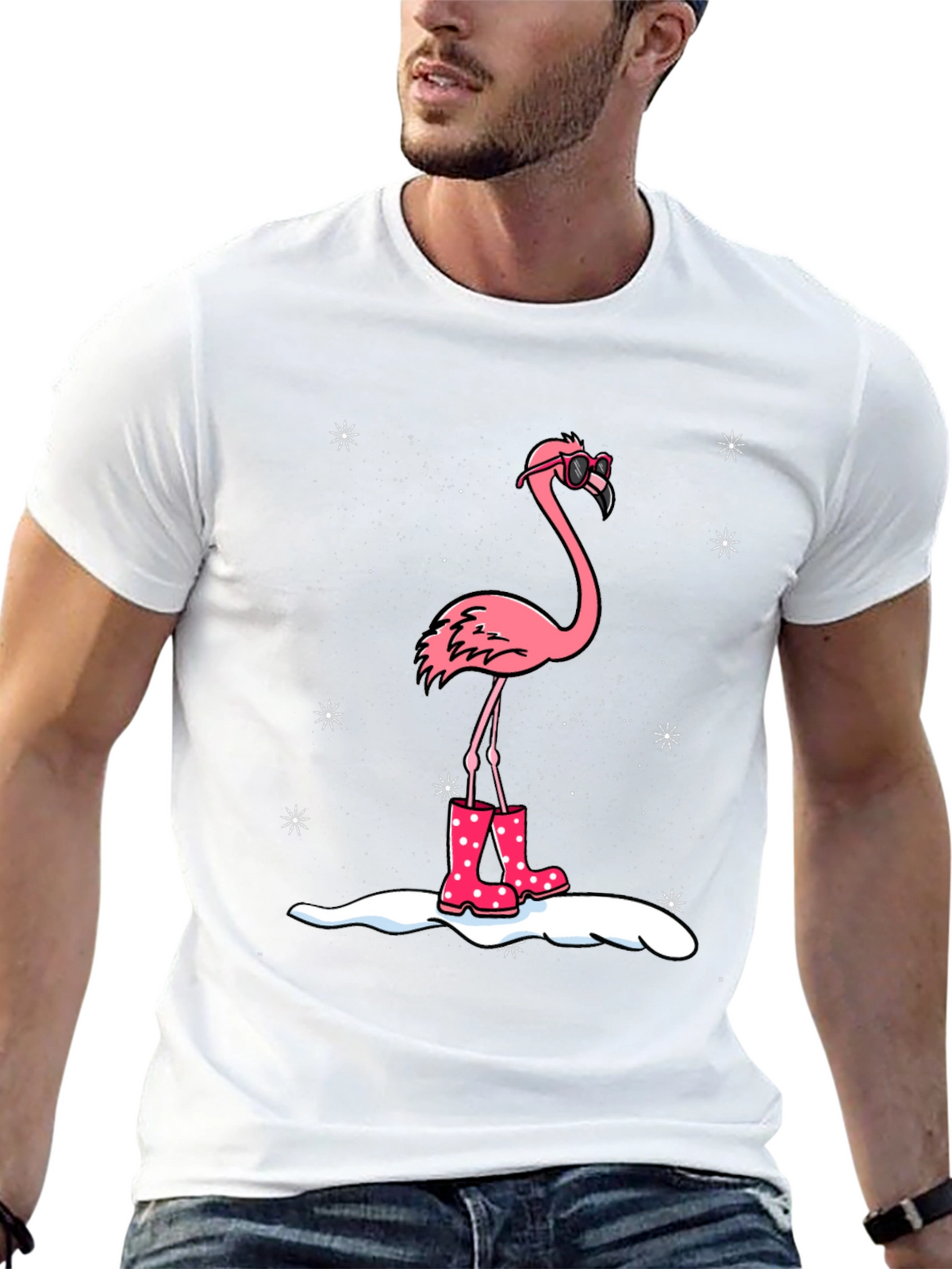 Flamingo in Boots Black T-Shirt