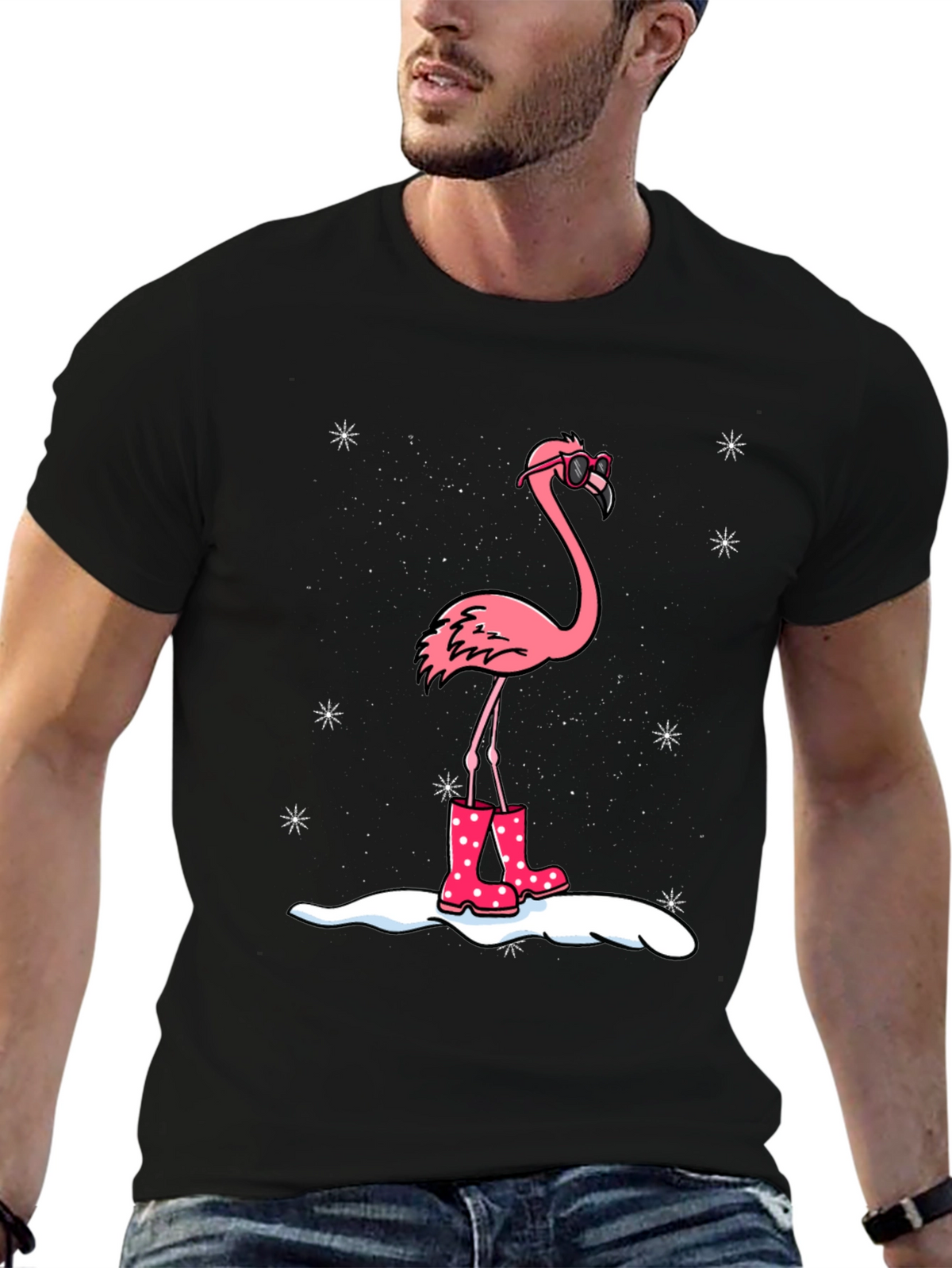 Flamingo in Boots Black T-Shirt
