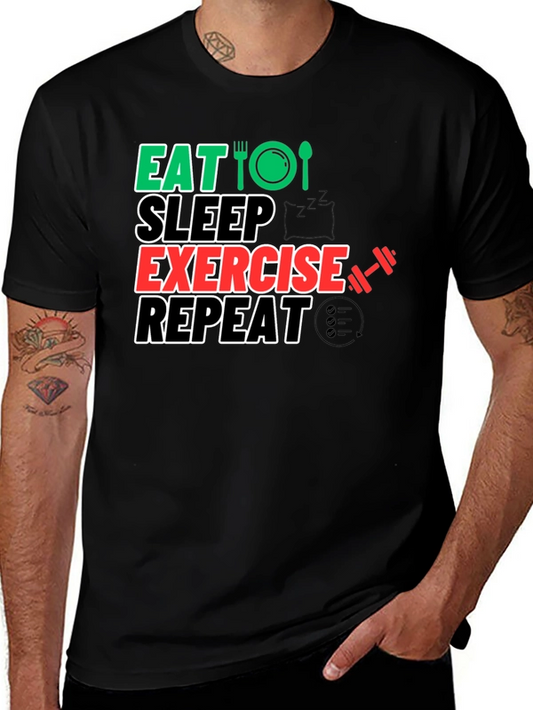 Eat Sleep Exercise Repeat Black Graphic Tee