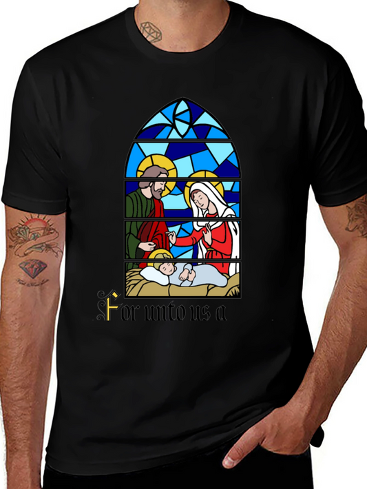 Nativity Scene Graphic Tee - For Unto Us a Child Is Born