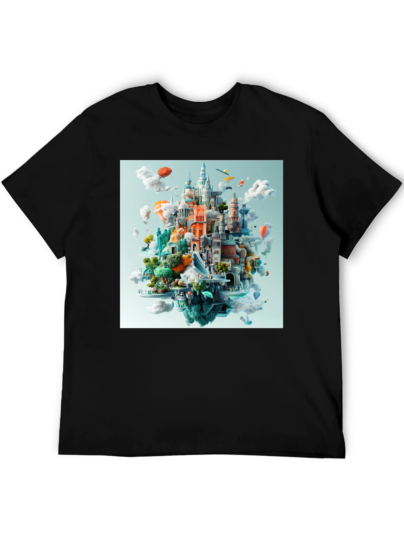 Cityscape Fantasy Graphic Tee - Black Cotton T-Shirt