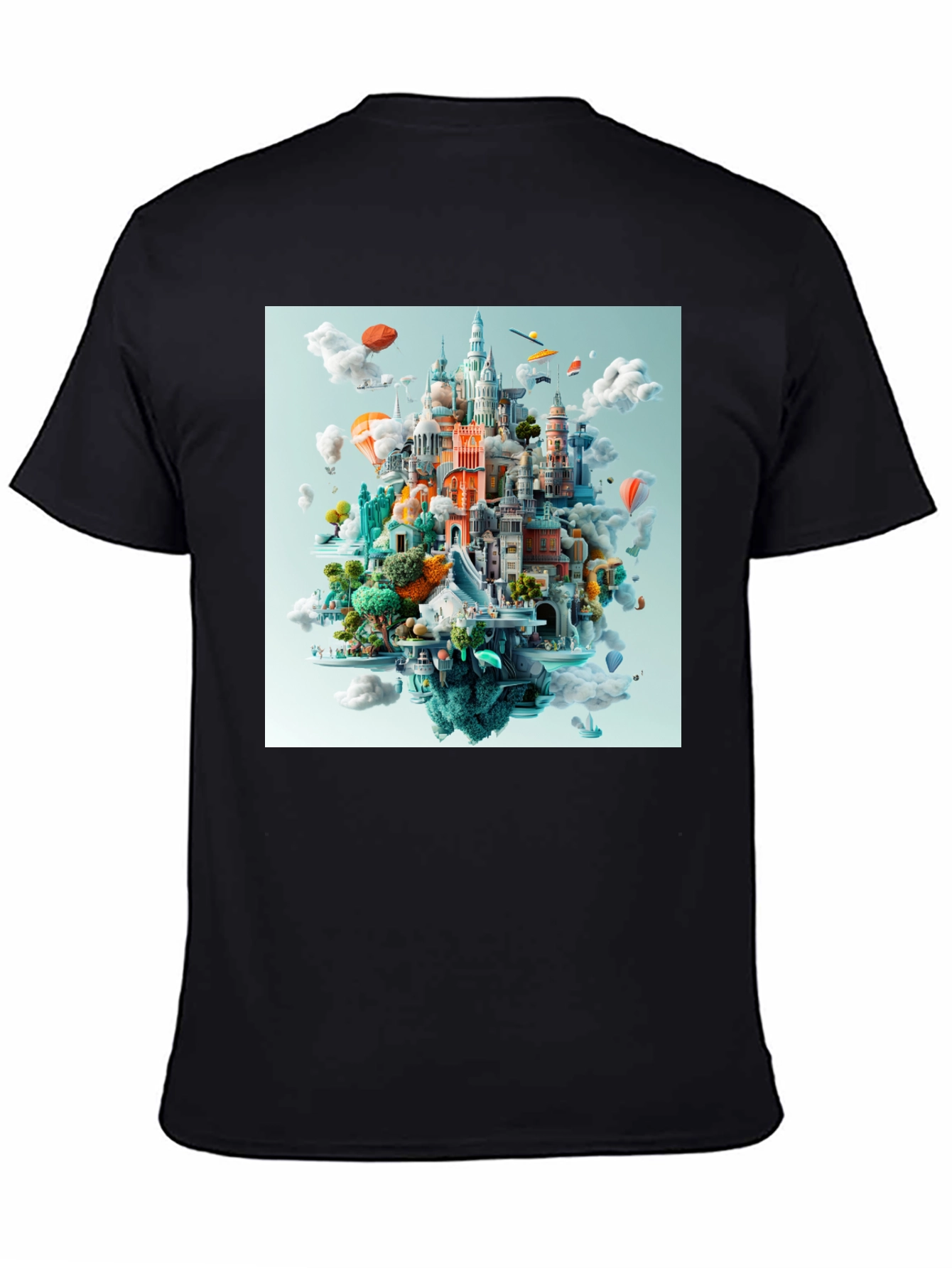 Cityscape Fantasy Graphic Tee - Black Cotton T-Shirt