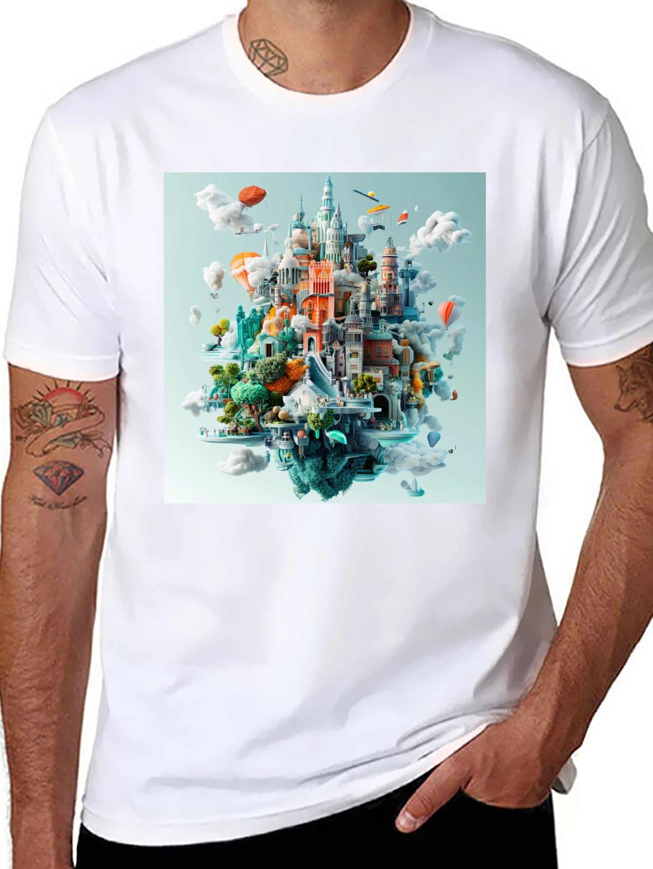 Cityscape Fantasy Graphic Tee - Black Cotton T-Shirt
