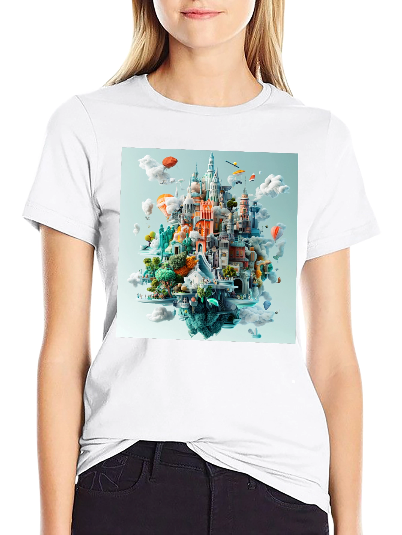 Cityscape Fantasy Graphic Tee - Black Cotton T-Shirt