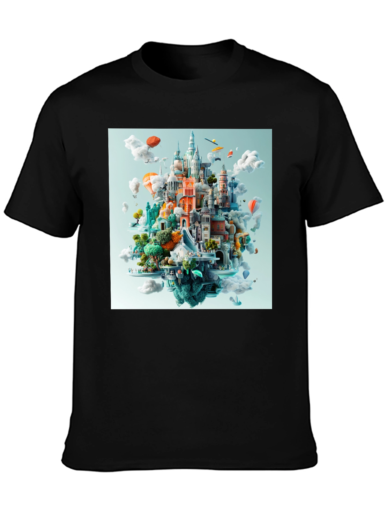 Cityscape Fantasy Graphic Tee - Black Cotton T-Shirt