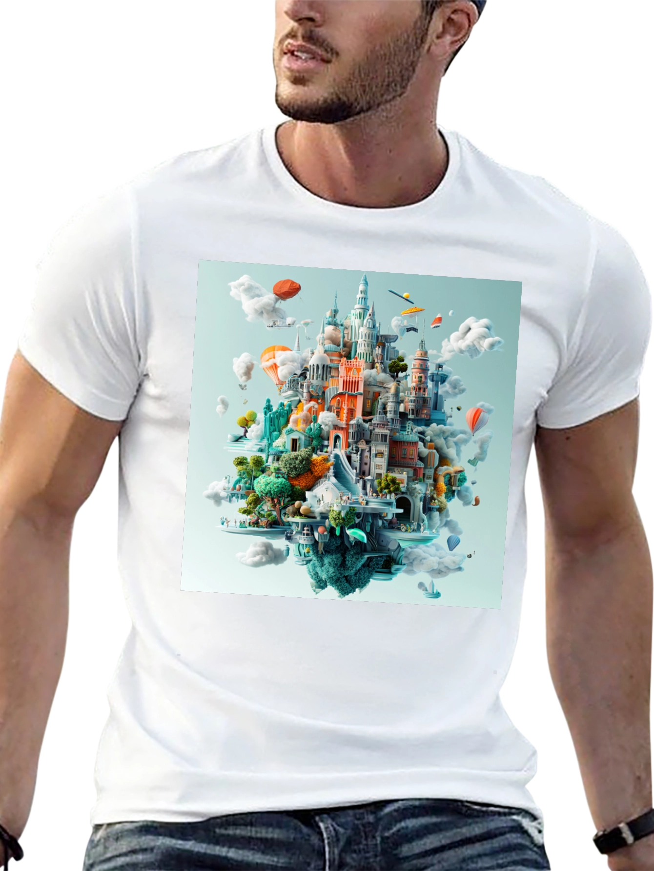 Cityscape Fantasy Graphic Tee - Black Cotton T-Shirt