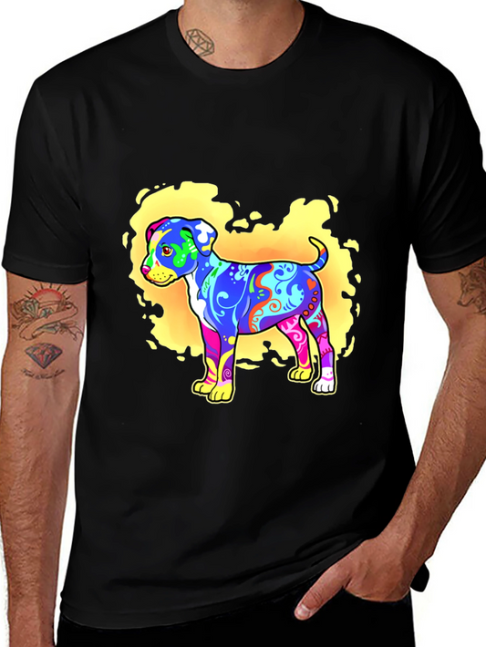 Psychedelic Dog Graphic T-Shirt - Black