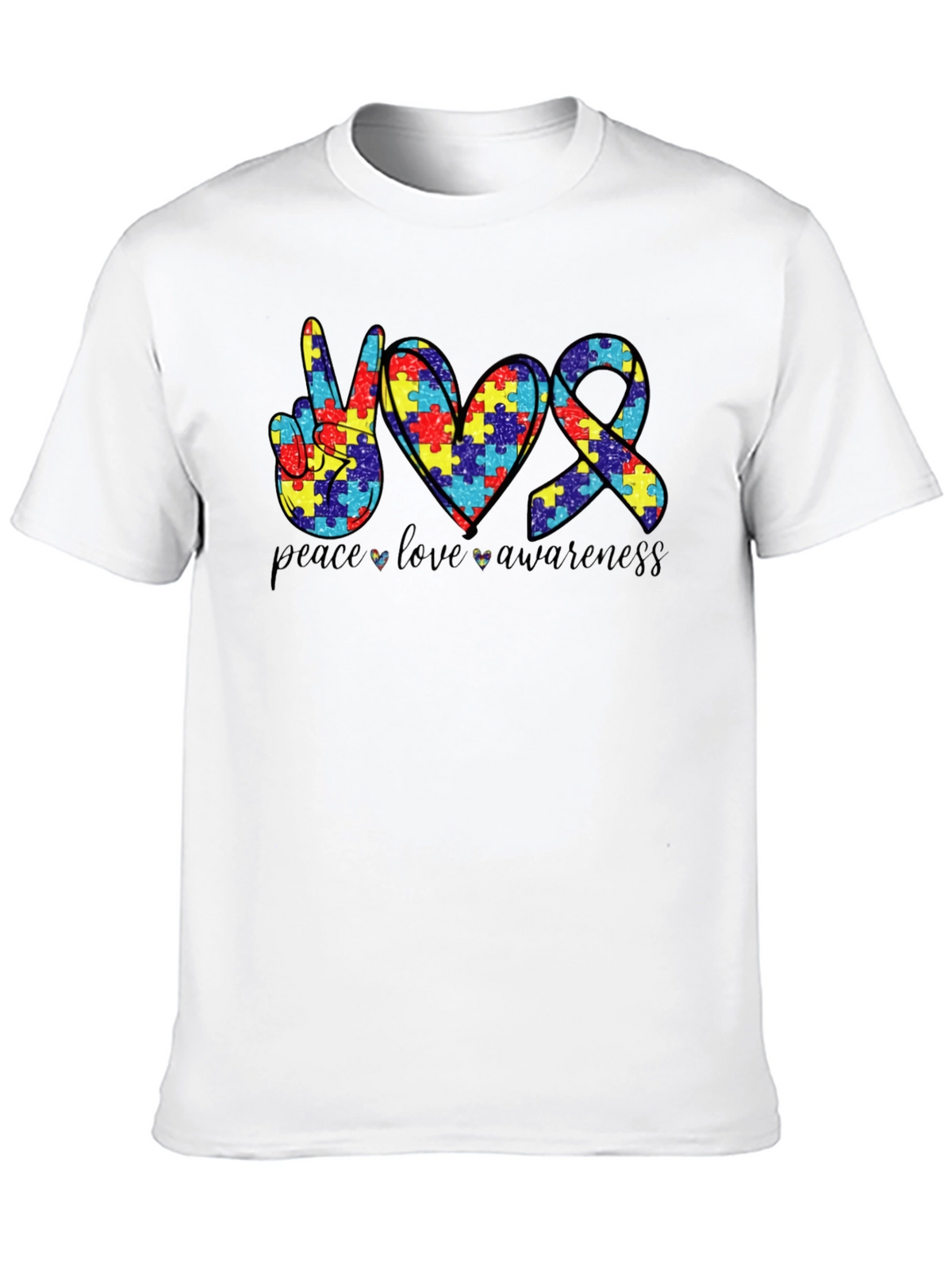 Peace Love Awareness Autism Puzzle T-Shirt