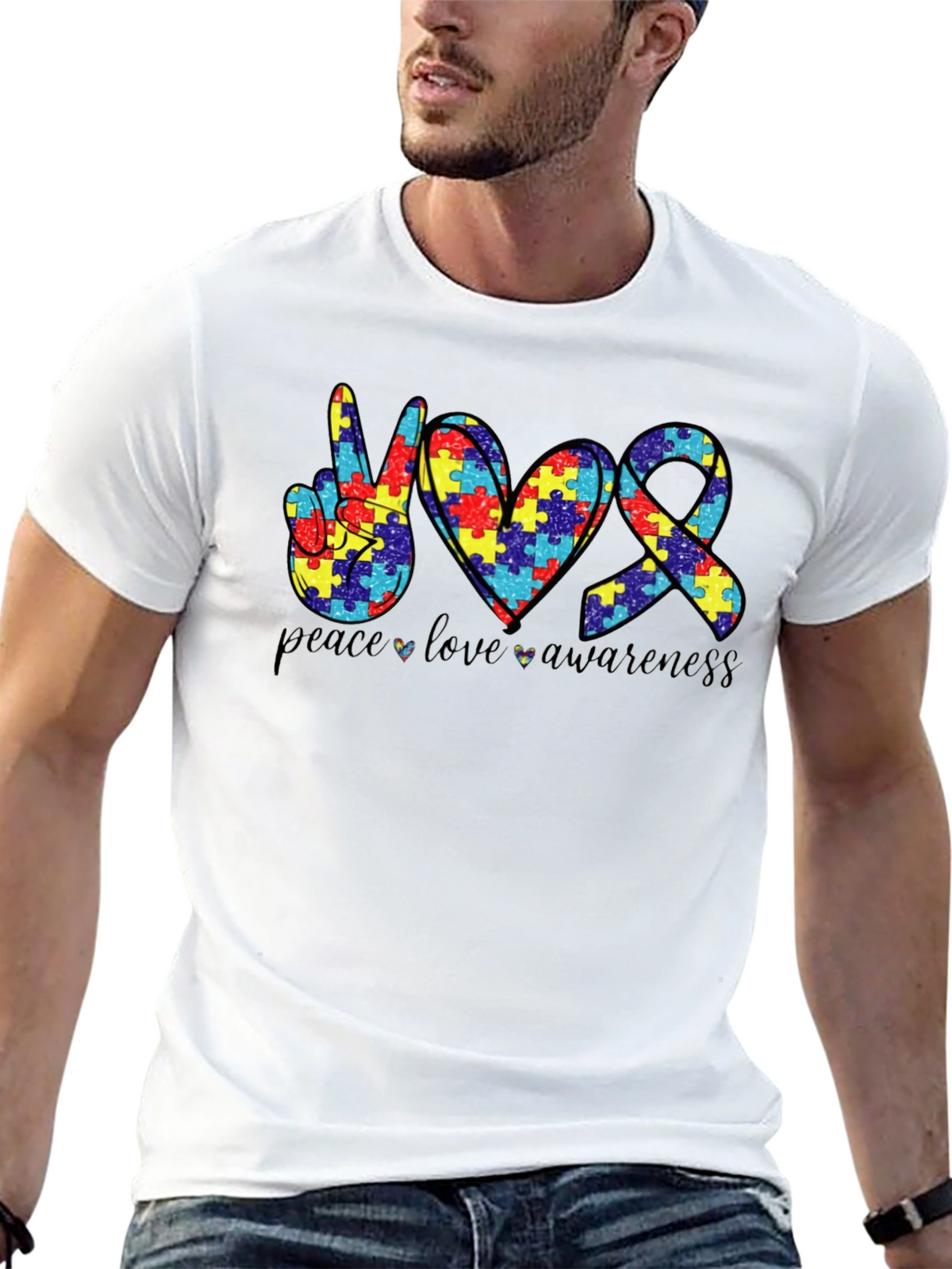 Peace Love Awareness Autism Puzzle T-Shirt