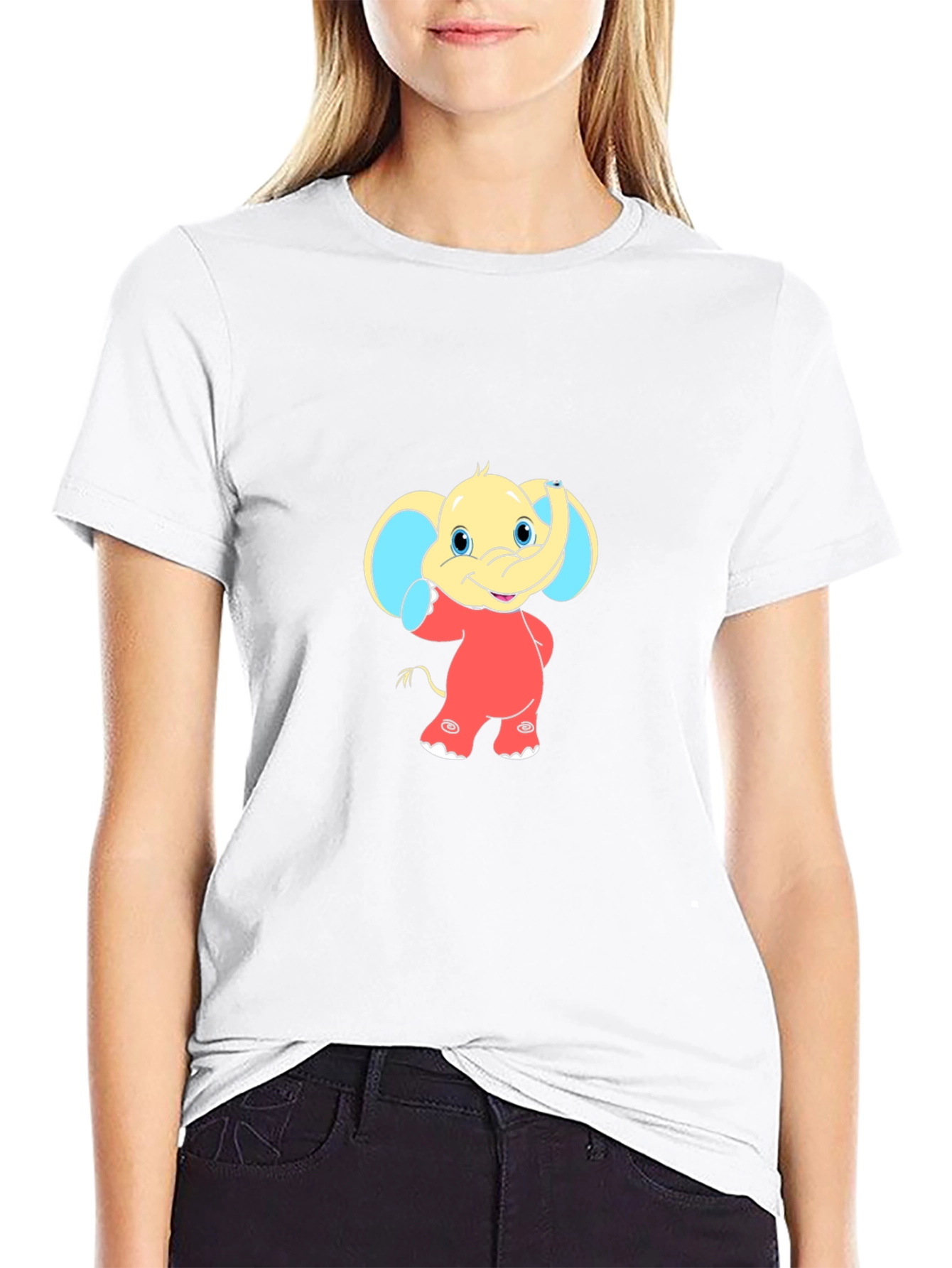 Cartoon Elephant Graphic Tee - Black