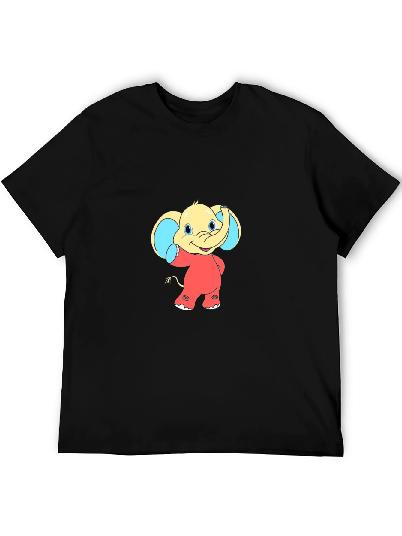 Cartoon Elephant Graphic Tee - Black