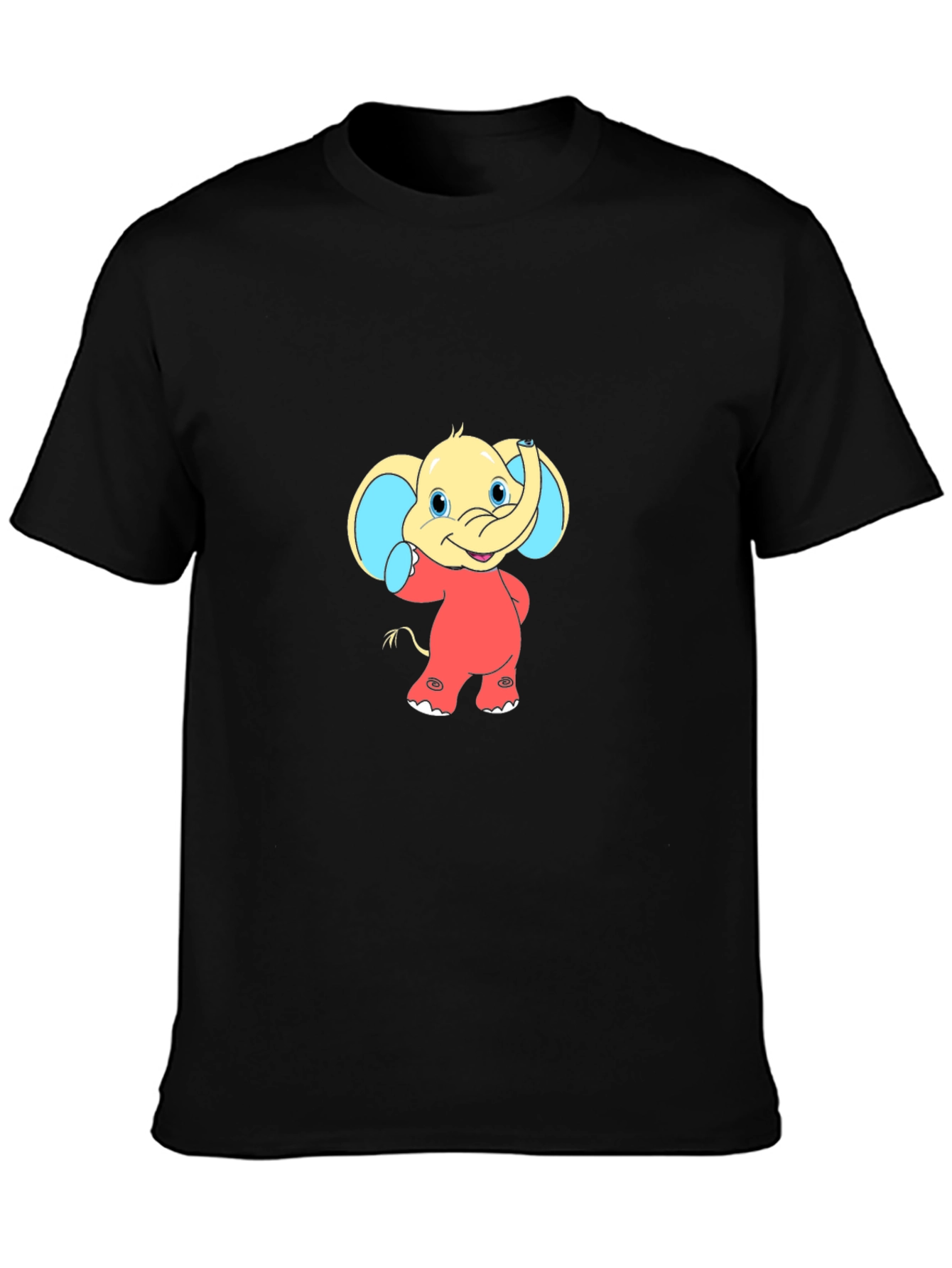 Cartoon Elephant Graphic Tee - Black
