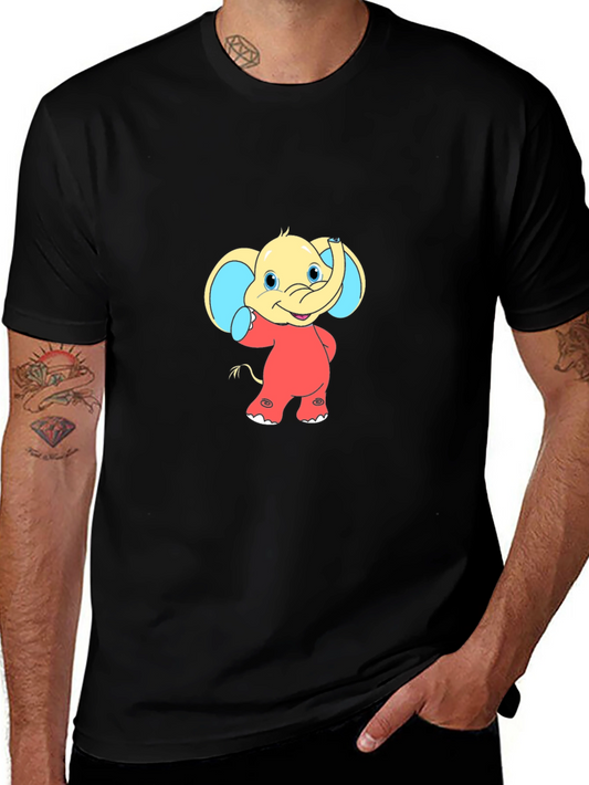Cartoon Elephant Graphic Tee - Black