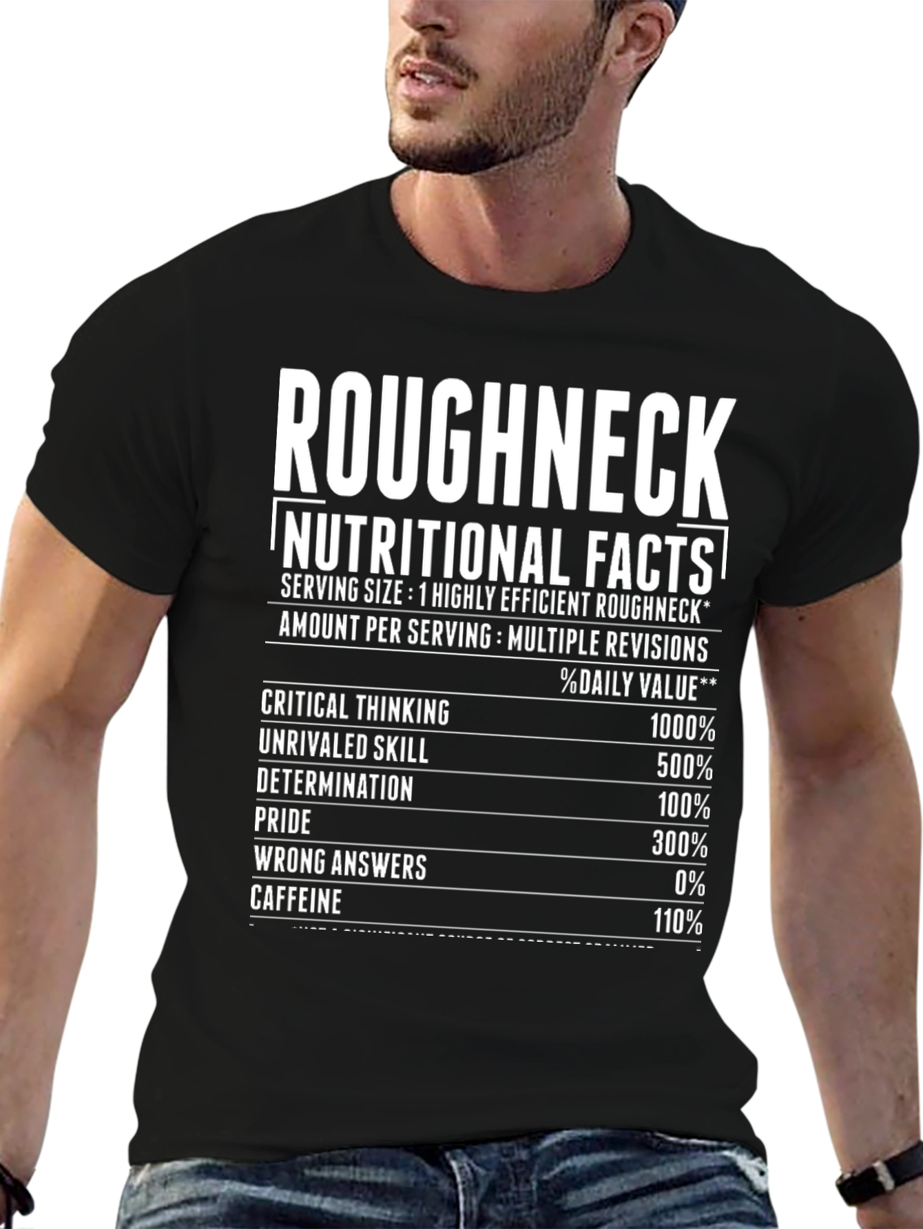 Roughneck Nutritional Facts Black Graphic T-Shirt