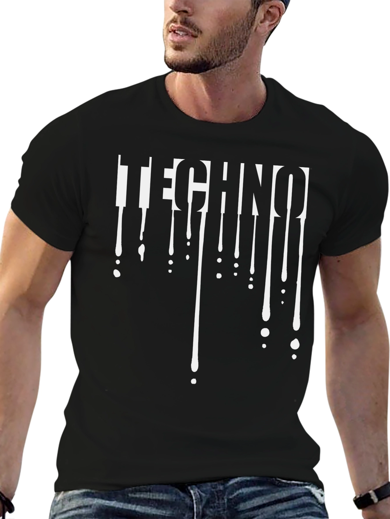 Techno Drip Graphic Tee - Black Crew Neck T-Shirt