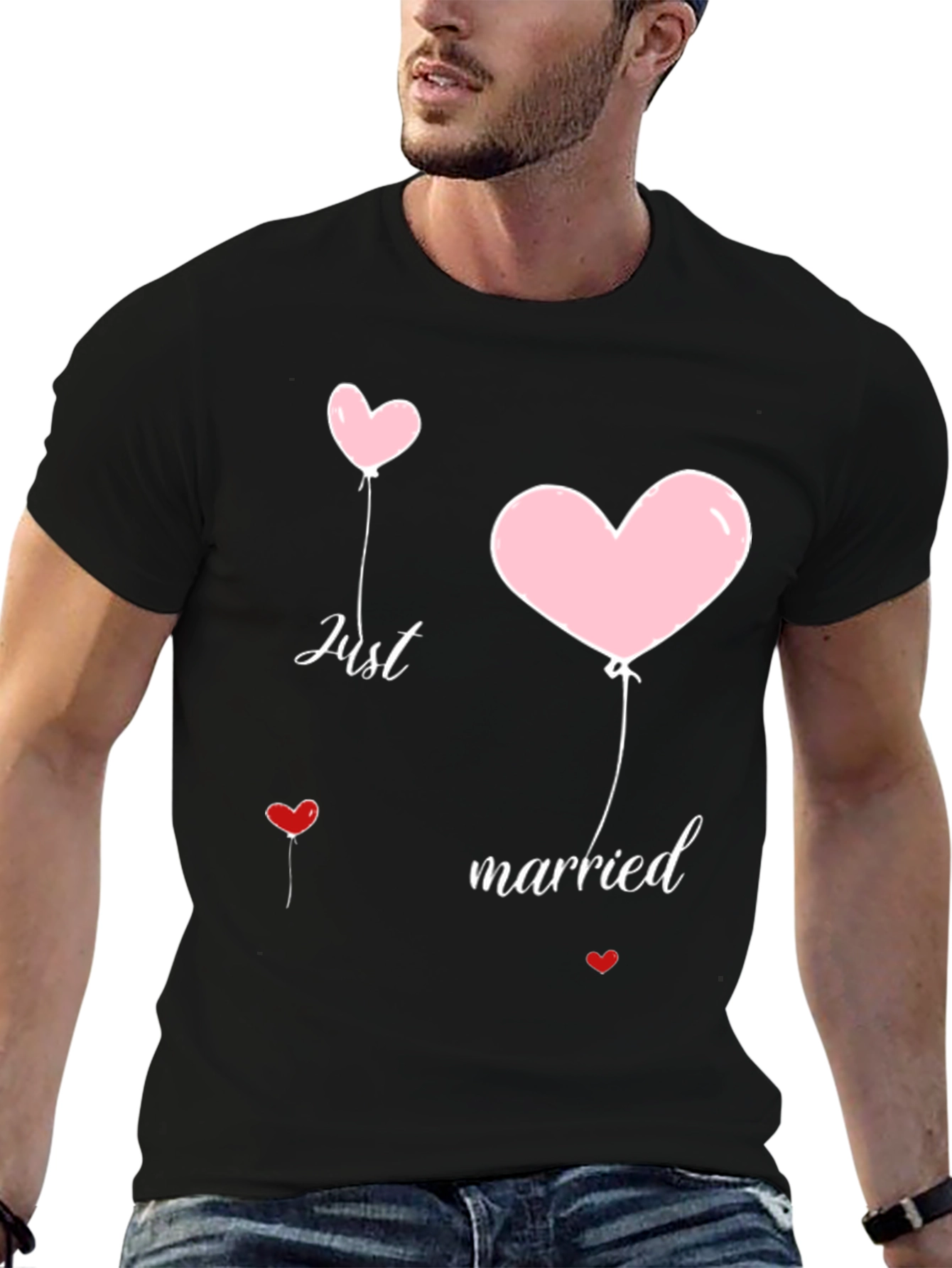 Just Married Heart Balloons Graphic Tee