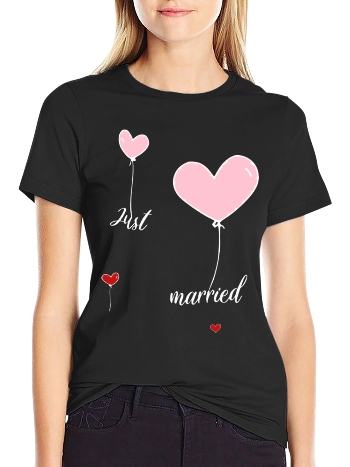 Just Married Heart Balloons Graphic Tee