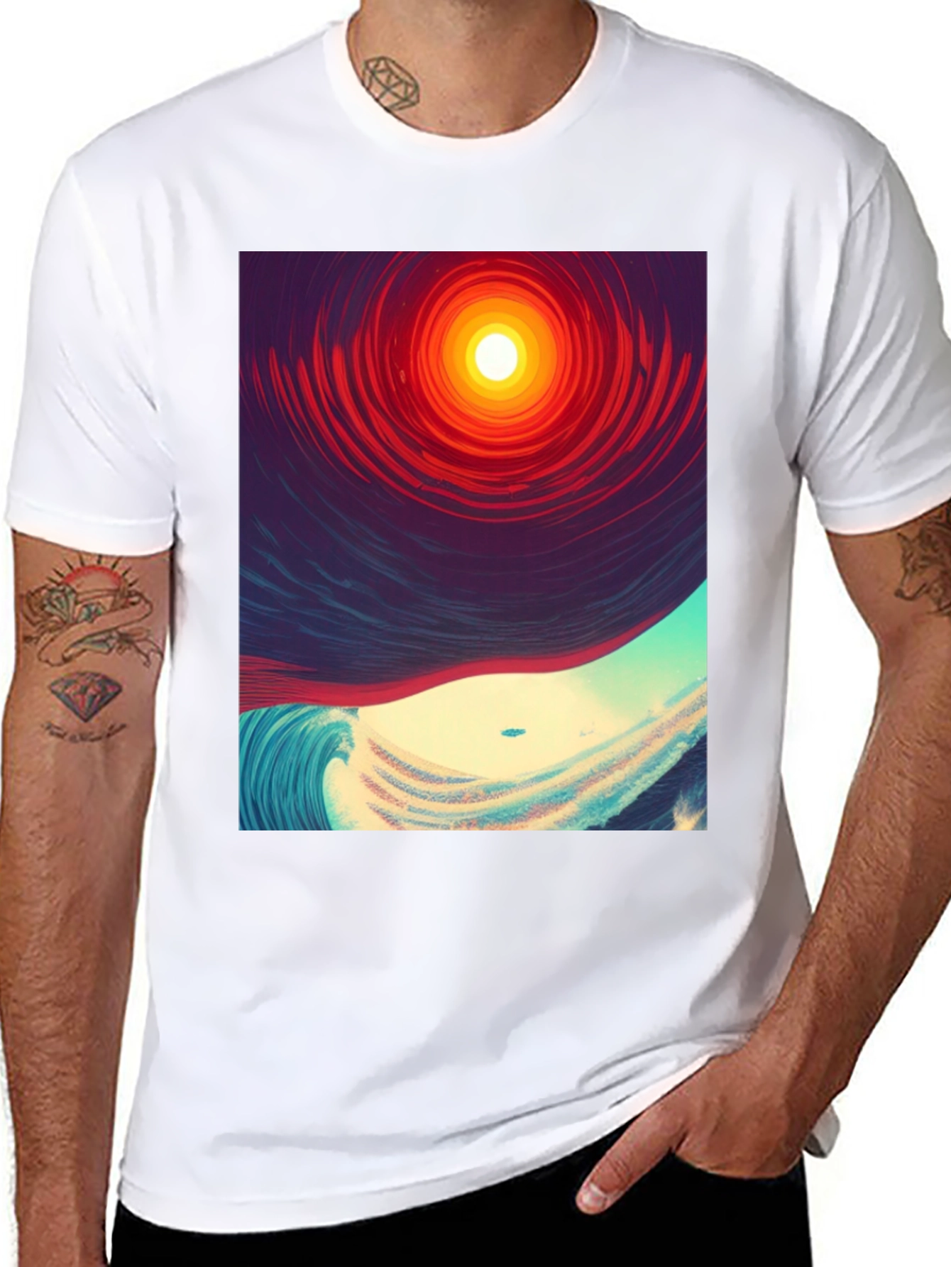 Surreal Wave T-Shirt - Mens Black Graphic Tee