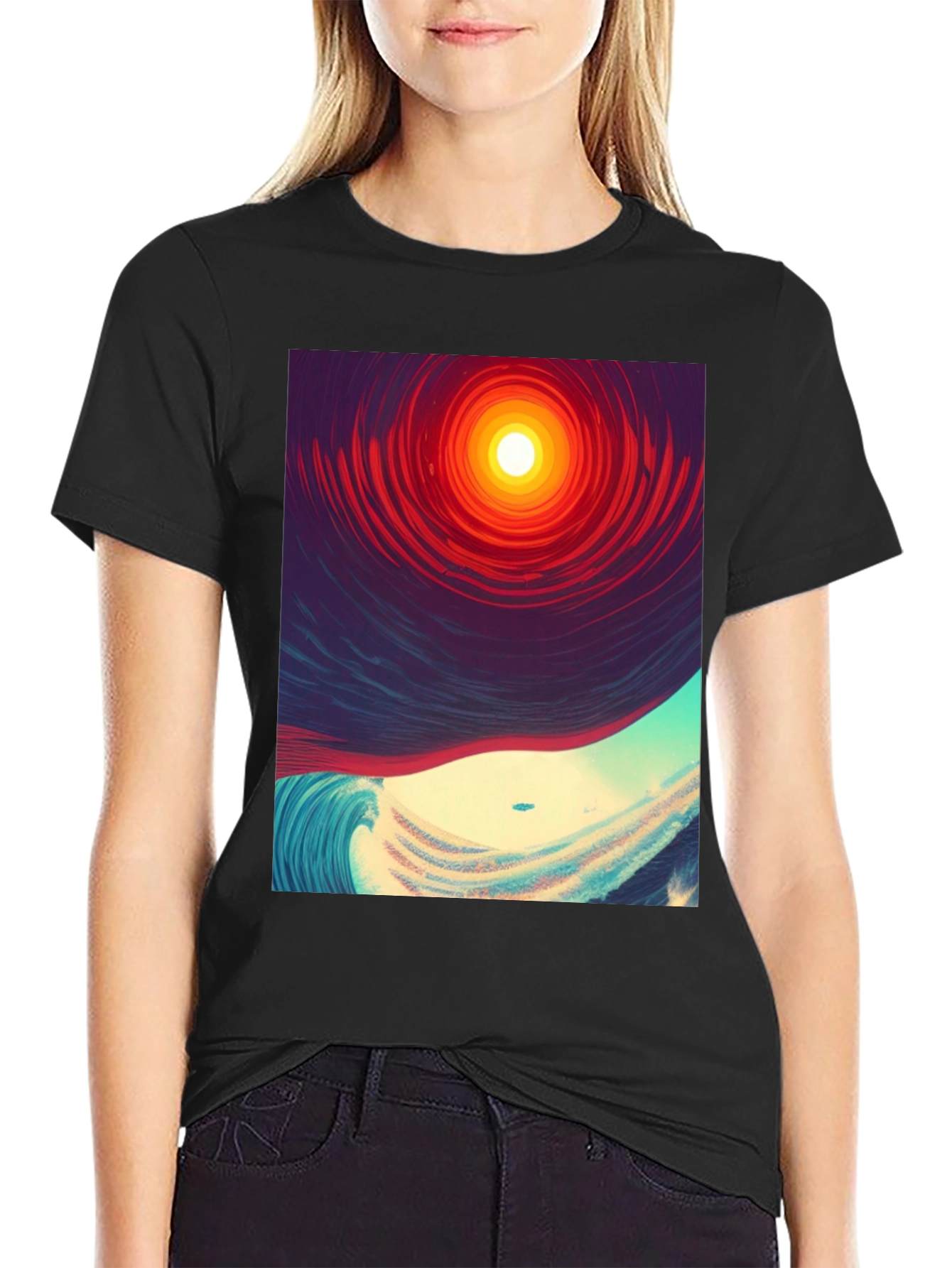 Surreal Wave T-Shirt - Mens Black Graphic Tee