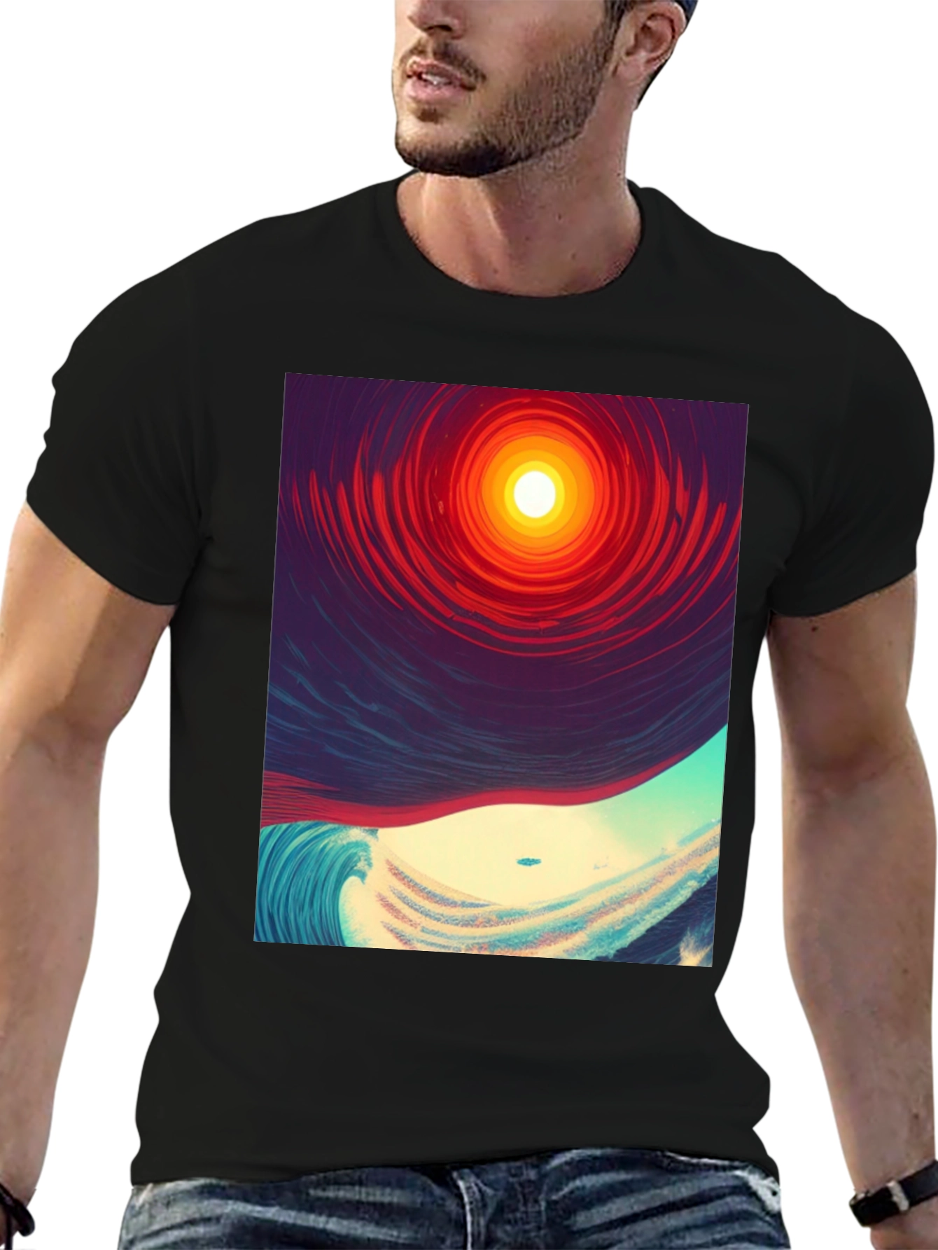Surreal Wave T-Shirt - Mens Black Graphic Tee