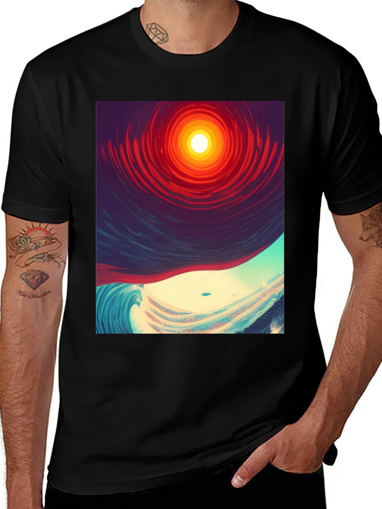 Surreal Wave T-Shirt - Mens Black Graphic Tee