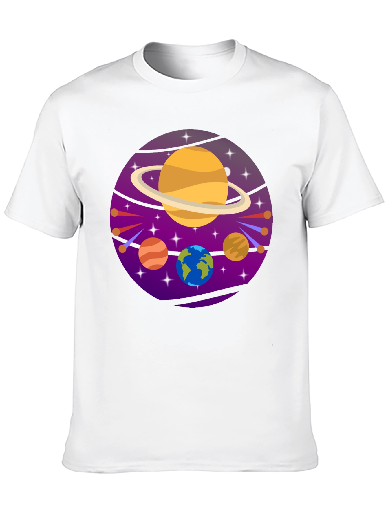 Cosmic Planets Graphic Tee - Black Cotton T-Shirt