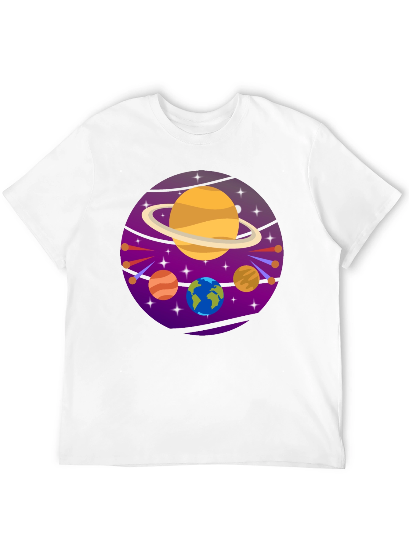 Cosmic Planets Graphic Tee - Black Cotton T-Shirt